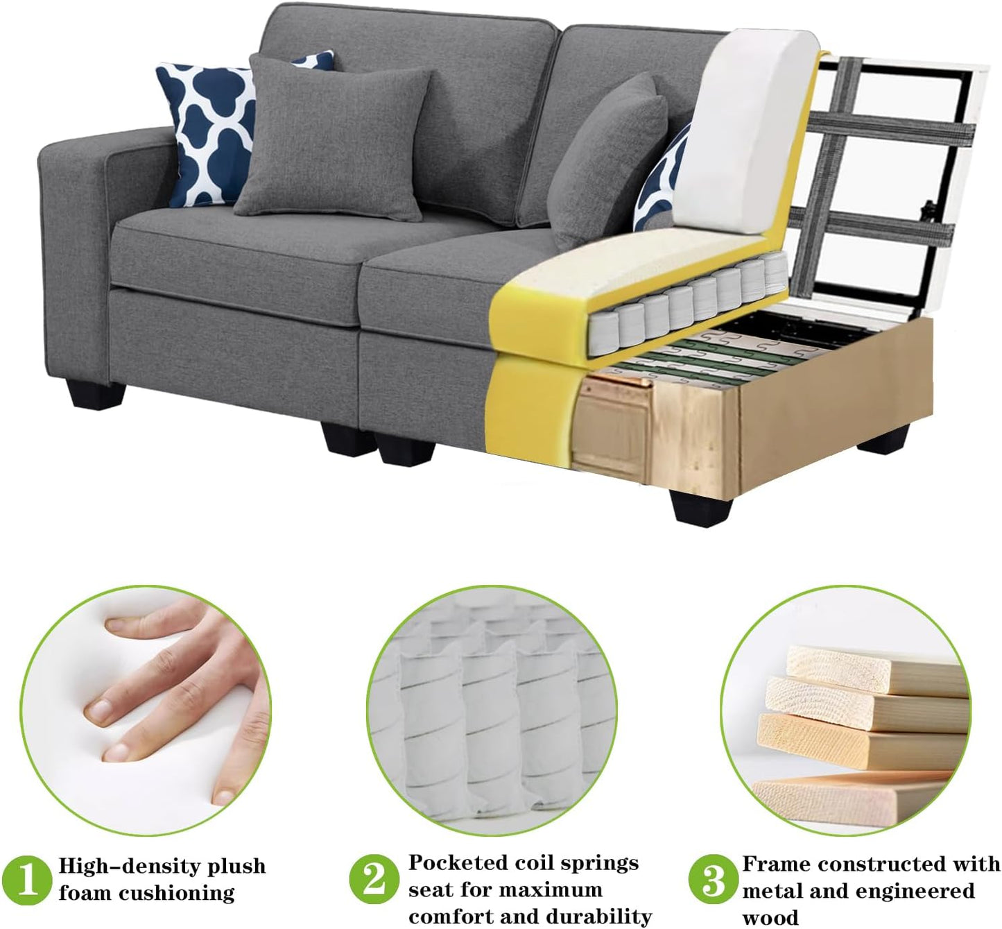 L Lengend Vansen Modular Sectional Sofa U Shaped Couch with Ottoman Modern Reversible Corner Sectional Couch for Living Room (Dark Grey, U Shaped Sofa-3)