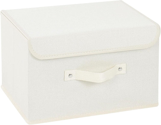 Storage Boxes, Collapsible Storage Bins with Lids, Cotton and linen cloth Storage Baskets with Handle, for Books, Closet, Bedroom, Home, 13x9.1x7.9 in, Beige