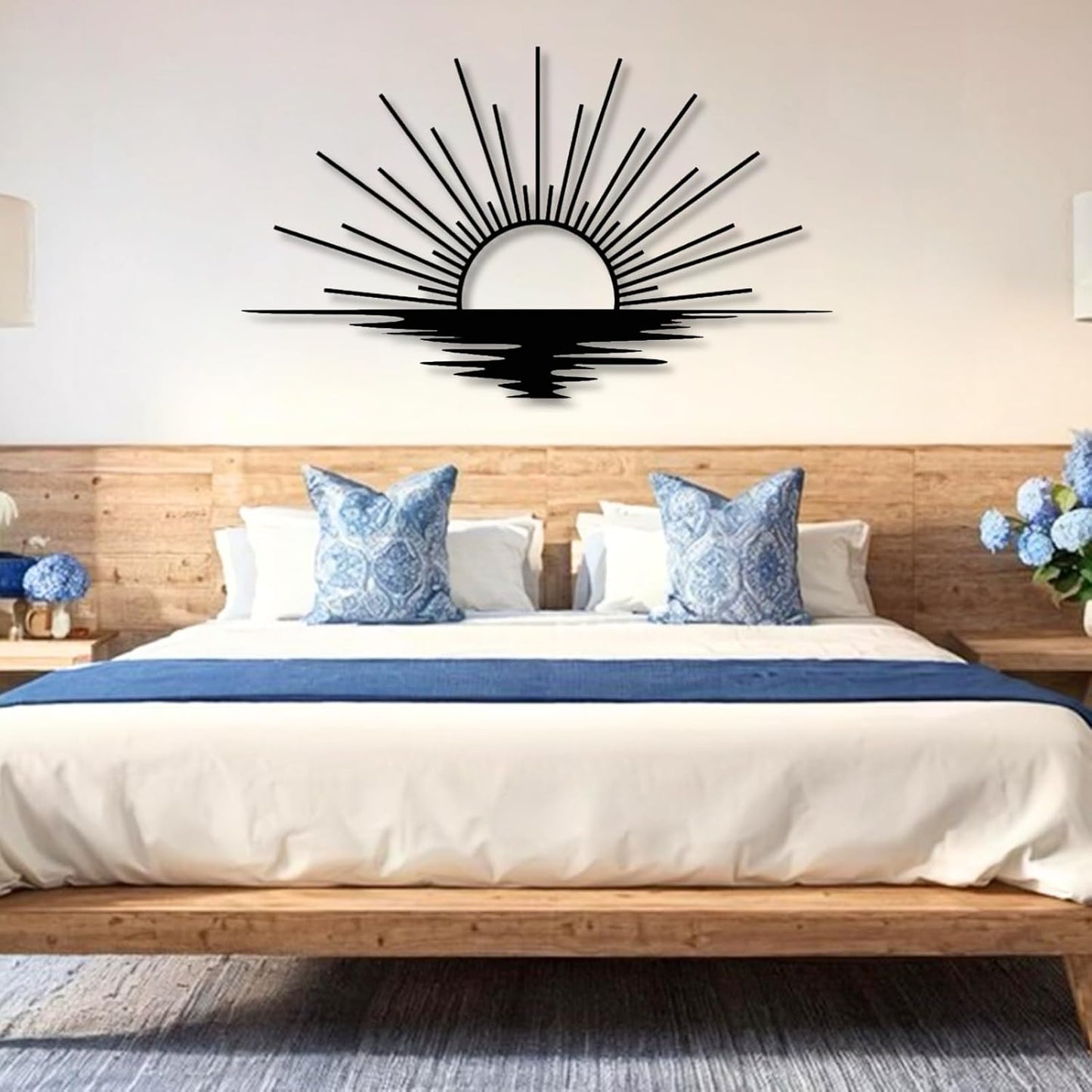 Sunrise Metal Wall Art, Metal Sun Wall Decor, Metal Sun Outdoor Decor, Large Metal Sun Wall Art, Sun Wall Art, Boho Sun Wall Art, Sunshine Metal Sign, Living Room Bedroom Wall Hangings (White, 53"x 31"| 135x80cm)
