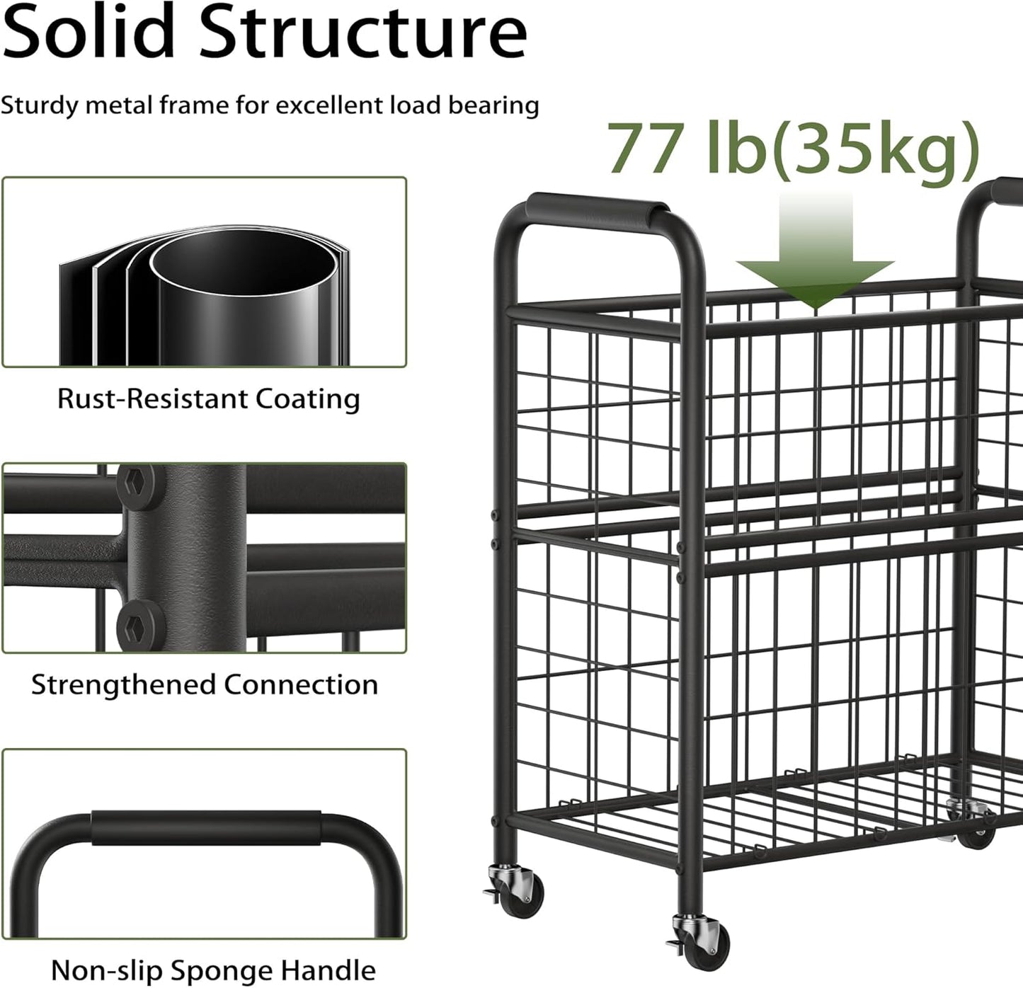 Laundry Hamper 3 Section, 145L Rolling Laundry Sorter Basket with Wheels, 3 Compartment Clothes Organizer Cart, Pull-Out Removable Bags for Laundry Room, Bathroom, Bedroom, White