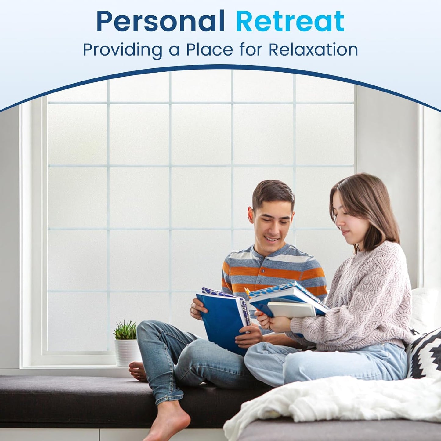 DOWELL Window Privacy Film, Frosted Glass Window Film, Static Cling Non-Adhesive Glass Clings, Sun Blocking Opaque Door Coverings, Reusable Door Sticker for Bathroom Home Office, White, 35.4" x 157.5"