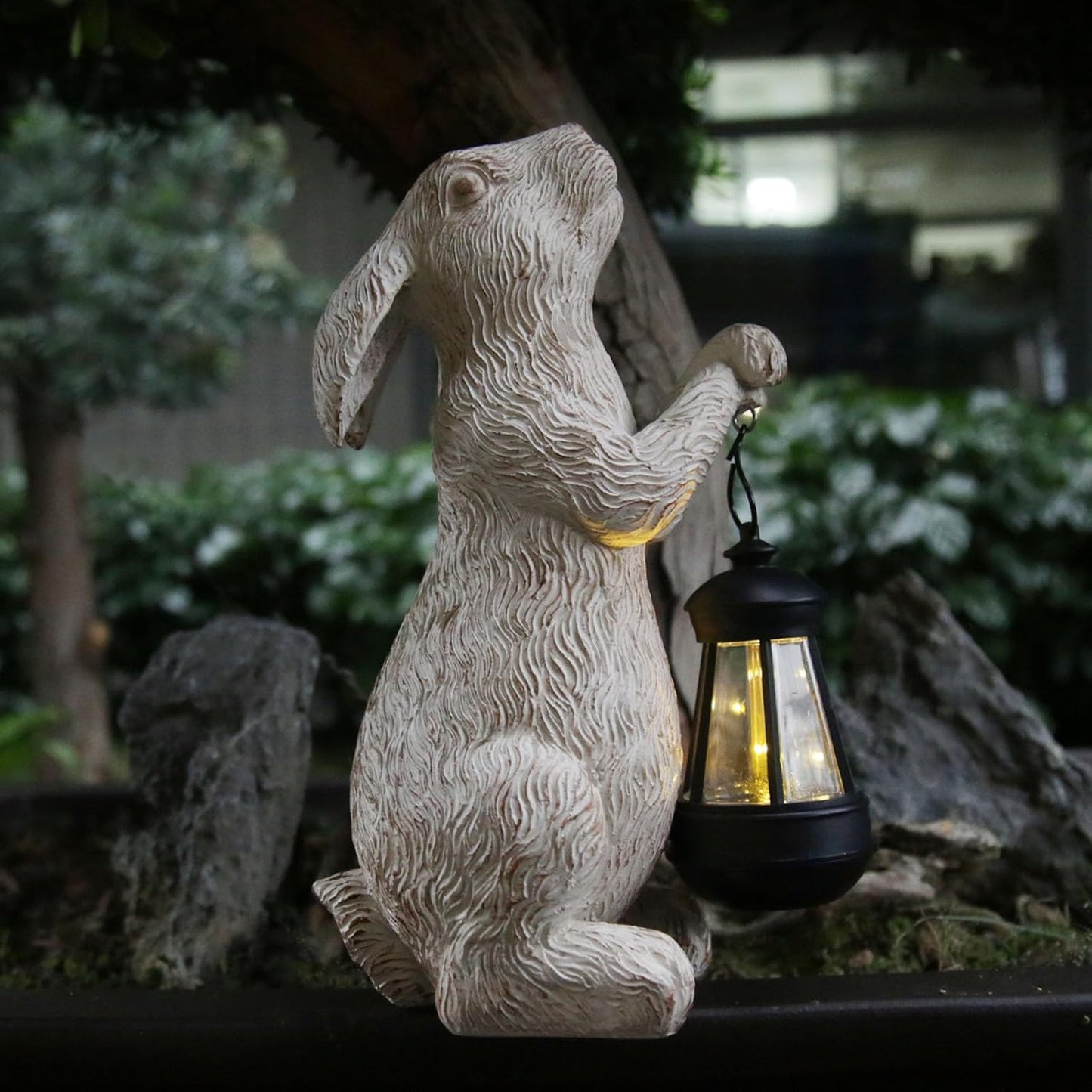Garden Statues Rabbit with Solar Lights-Bunny Figurine Halloween Decorations Outdoor Rabbit Decor for Lawn,Balcony-Yard Art Garden&Patio Decor,Unique Housewarming&Birthday Gifts for Women Mom