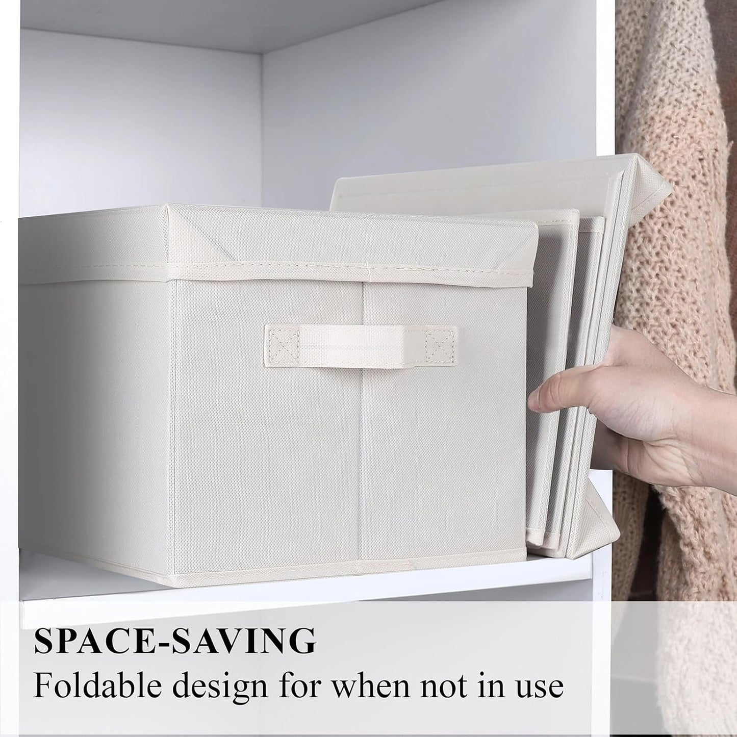 WUIKE 3 Pack Large Fabric Storage Baskets with Cover for Bedroom, Closet Storage Bins with Lids for Clothes, Towel, Blanket, Purse, Hats