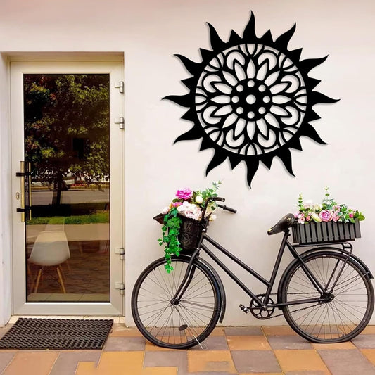 Sunburst Metal Wall Decor, Unique Sun Flower Design, Outdoor & Indoor Wall Art for Living Room, Bedroom, or Patio, Home Decor (Black, 19"x19"|47x47cm)