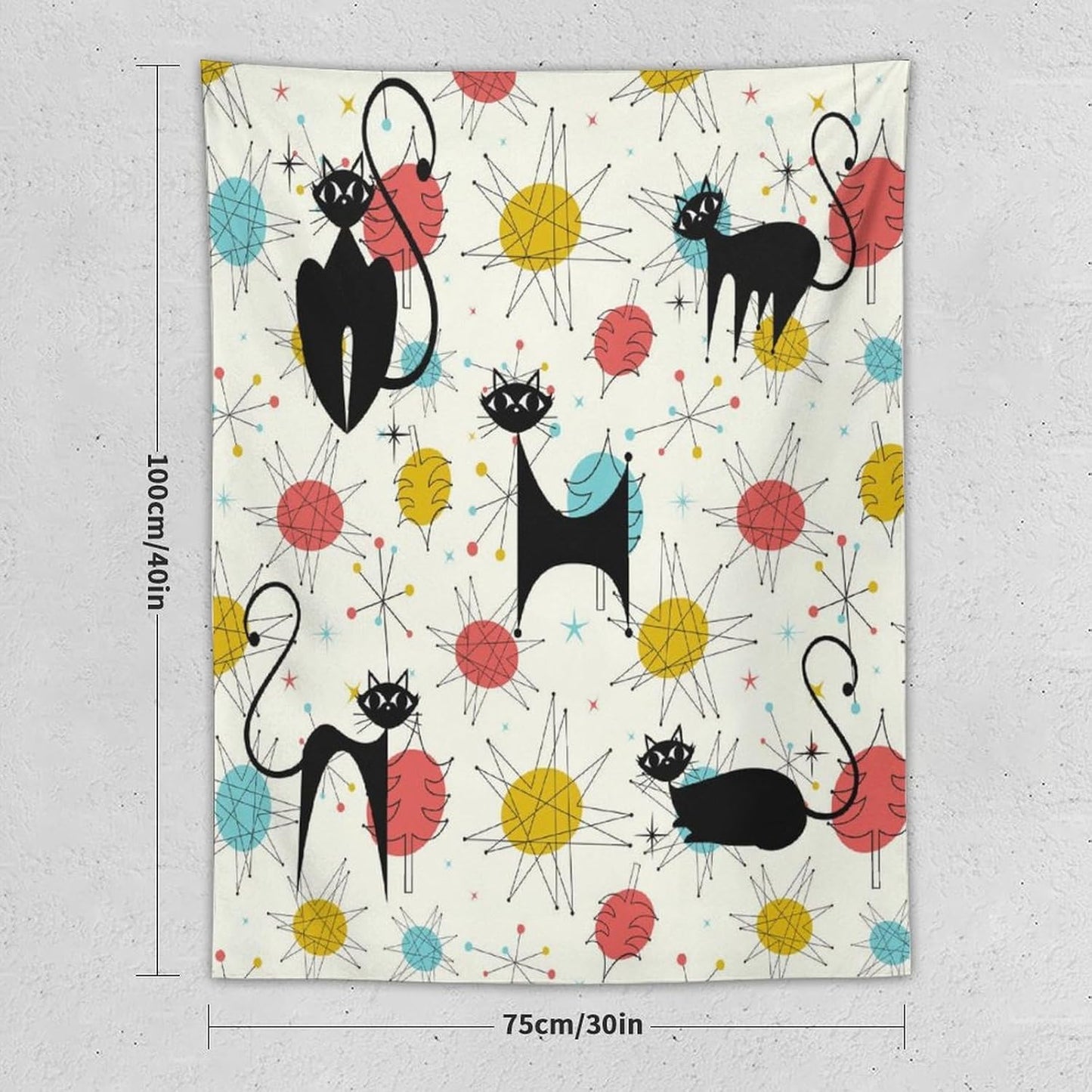 ICMOLYYENLO Abstract Cat Tapestry, Medieval Abstract Atomic Star Cat Vintage Home Wall Hanging Art Tapestry for Bedroom Living Room Dormitory 50x60 Inch