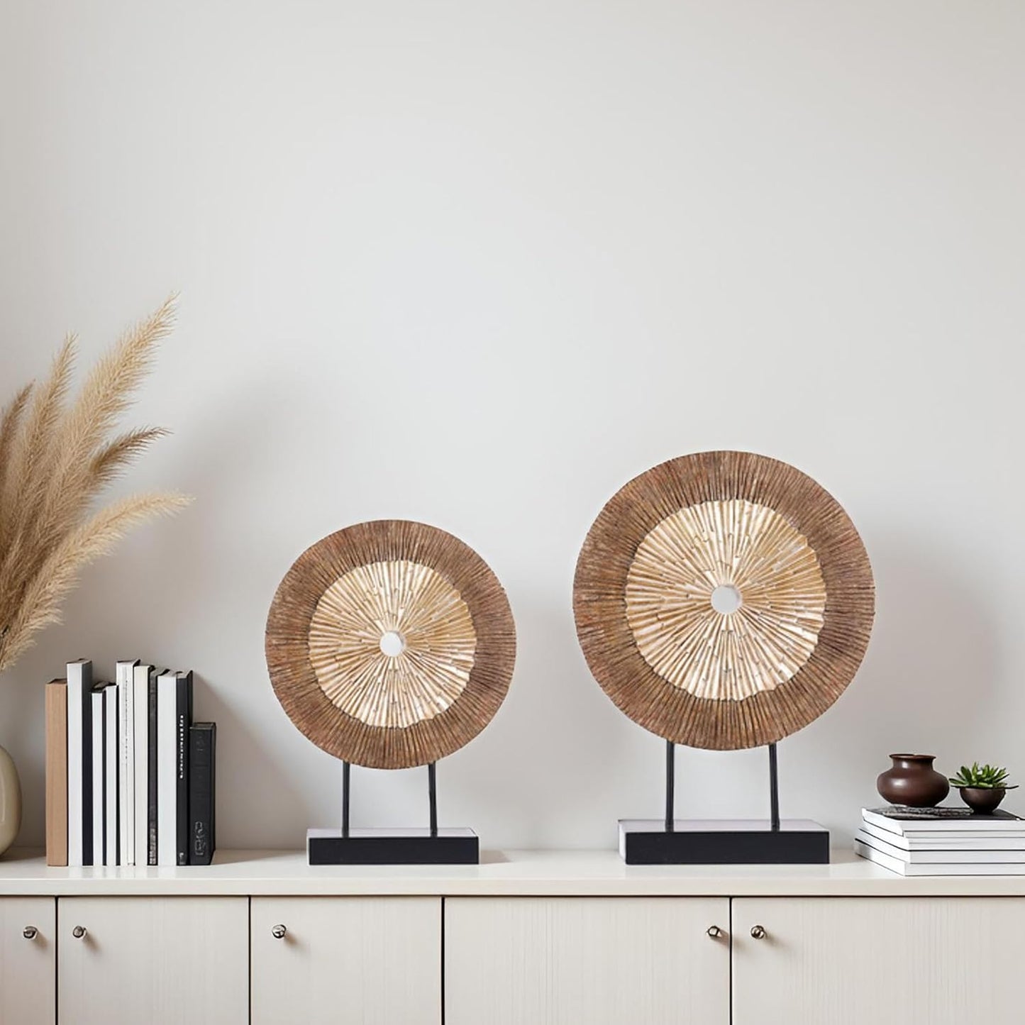 XMGZQ Wood Color Minimalist Round Statue Above Cabinet Decor Kitchen,Modern Decorative Sculpture Home Decorations for Living Room Coffee Table,Shelf Decor Items,Center Pieces Decoration for Table