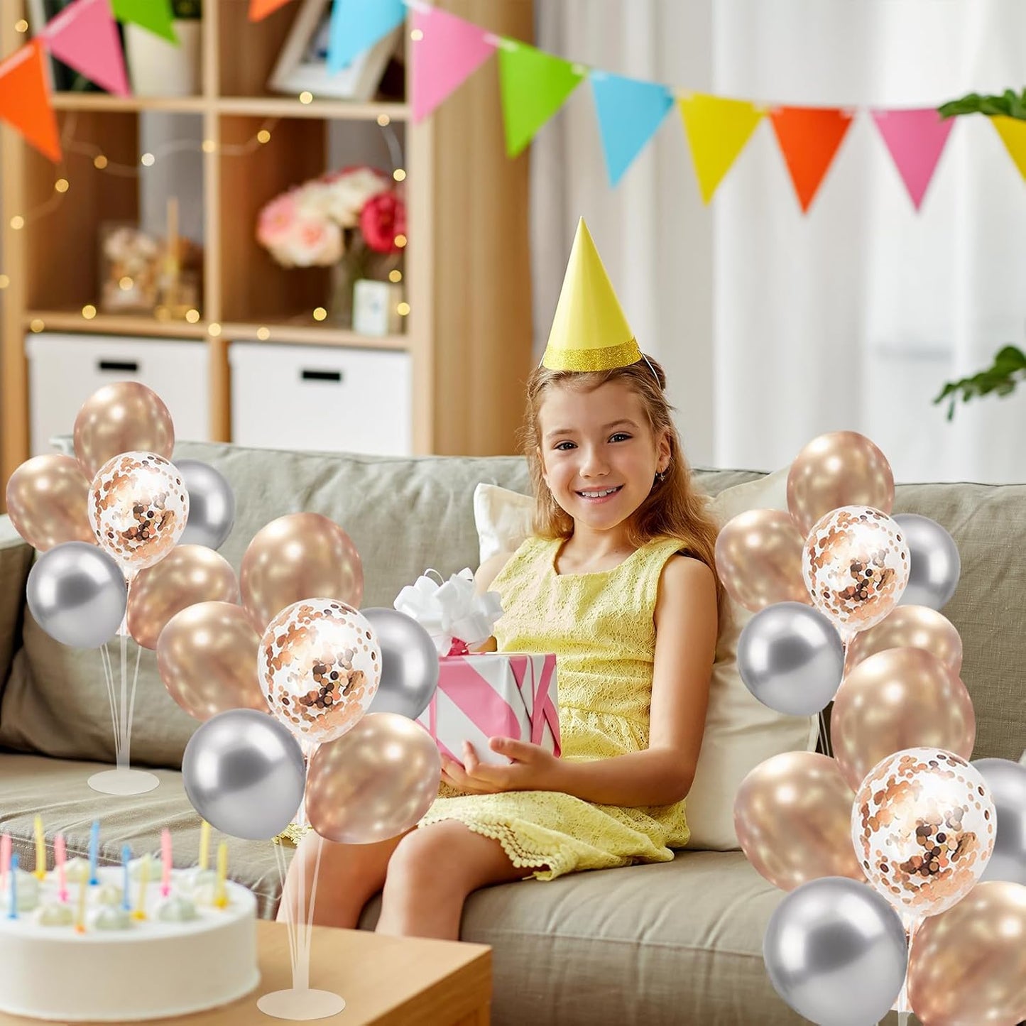 Champagne Balloon Stand Centerpiece Table Decorations for Women's Birthday Bridal Shower Wedding Engagement Anniversary Retirement Mother's Day New Years Decorations 2025 (Champagne set4)