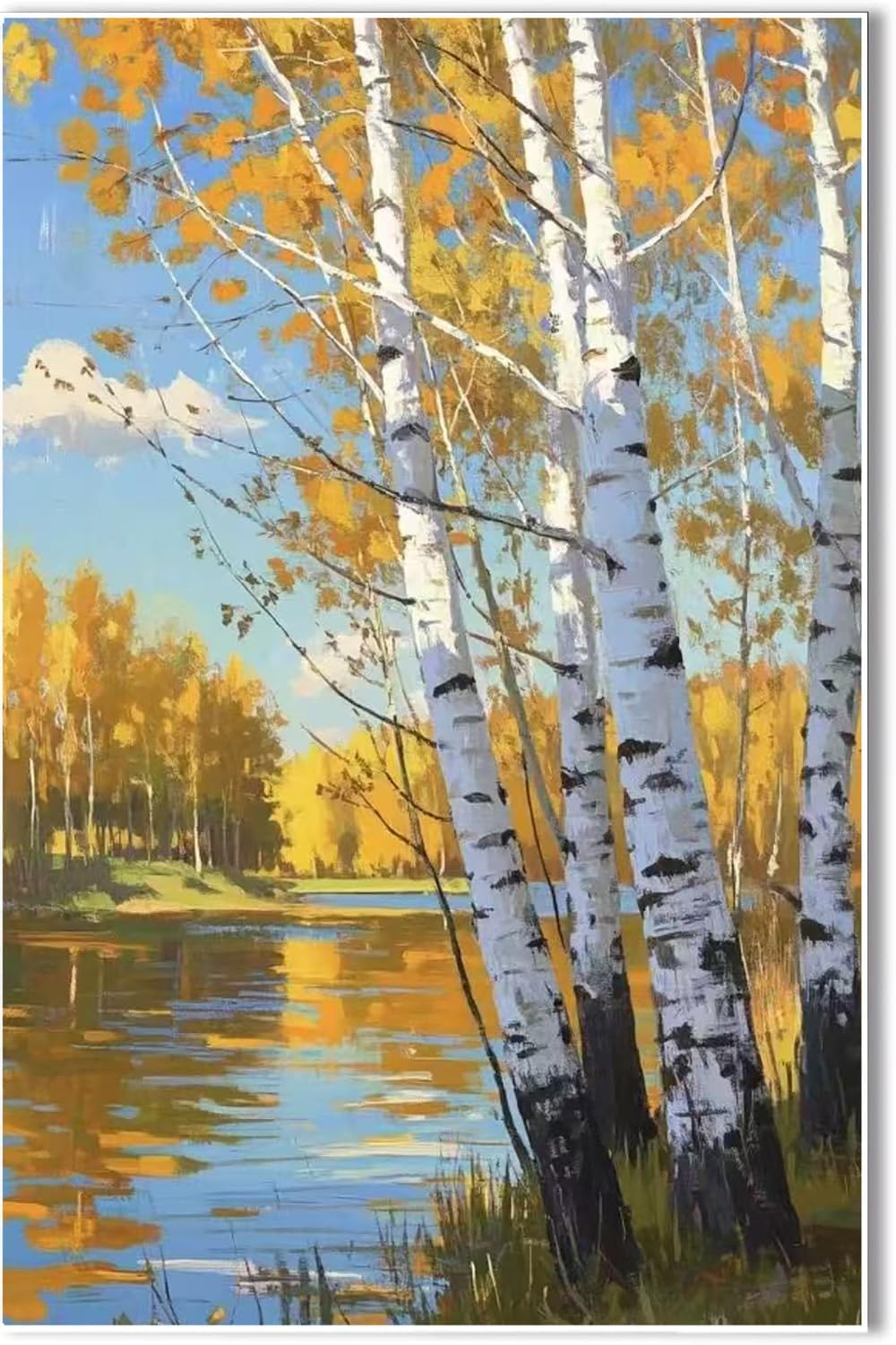 Poplar trees beside the blue sky and white clouds are suitable for living rooms bedrooms and offices Landscape posters and wall paintings