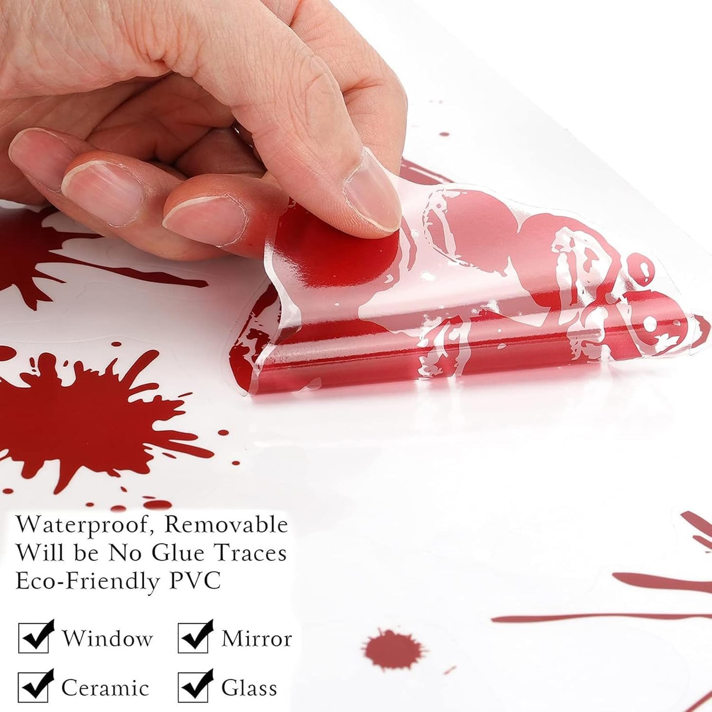 MSQ 73 Pcs Bloody Window Stickers - Removable Handprint & Footprint Decals for Halloween Party Decorations - Horror Window Stickers 9 Sheets
