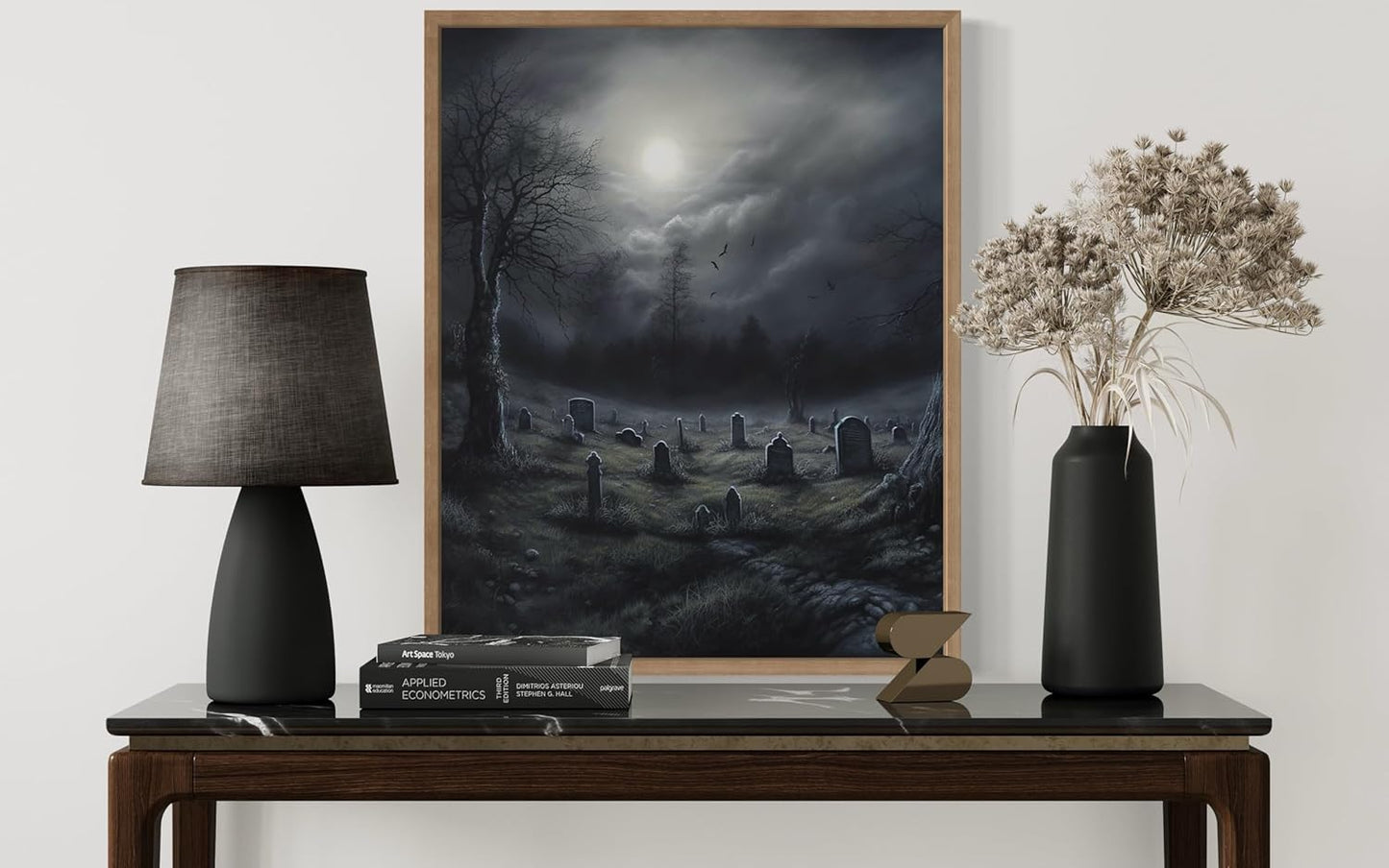 Gothic Graveyard Poster Art Print, Halloween Scary Vintage Wall Art Academia Spooky Painting Decoration for Horror Prints, Posters Bedroom Decor 89 (Gothic Graveyard, 8 x 10 inches, Wood Frame)