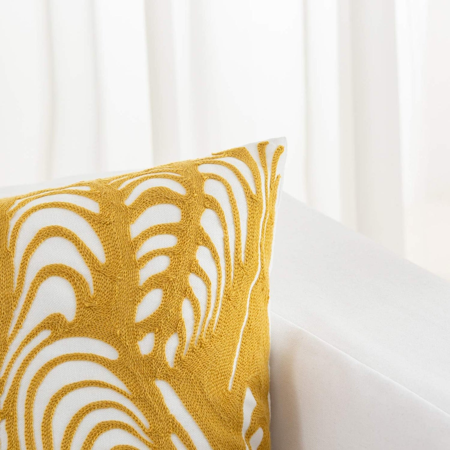 HWY 50 Yellow Decorative Throw Pillow Covers 18x18 Inch (1 Piece), Embroidered Cotton Farmhouse Cushion Cover Pillow Case for Sofa Couch Living Room Bed, Texture