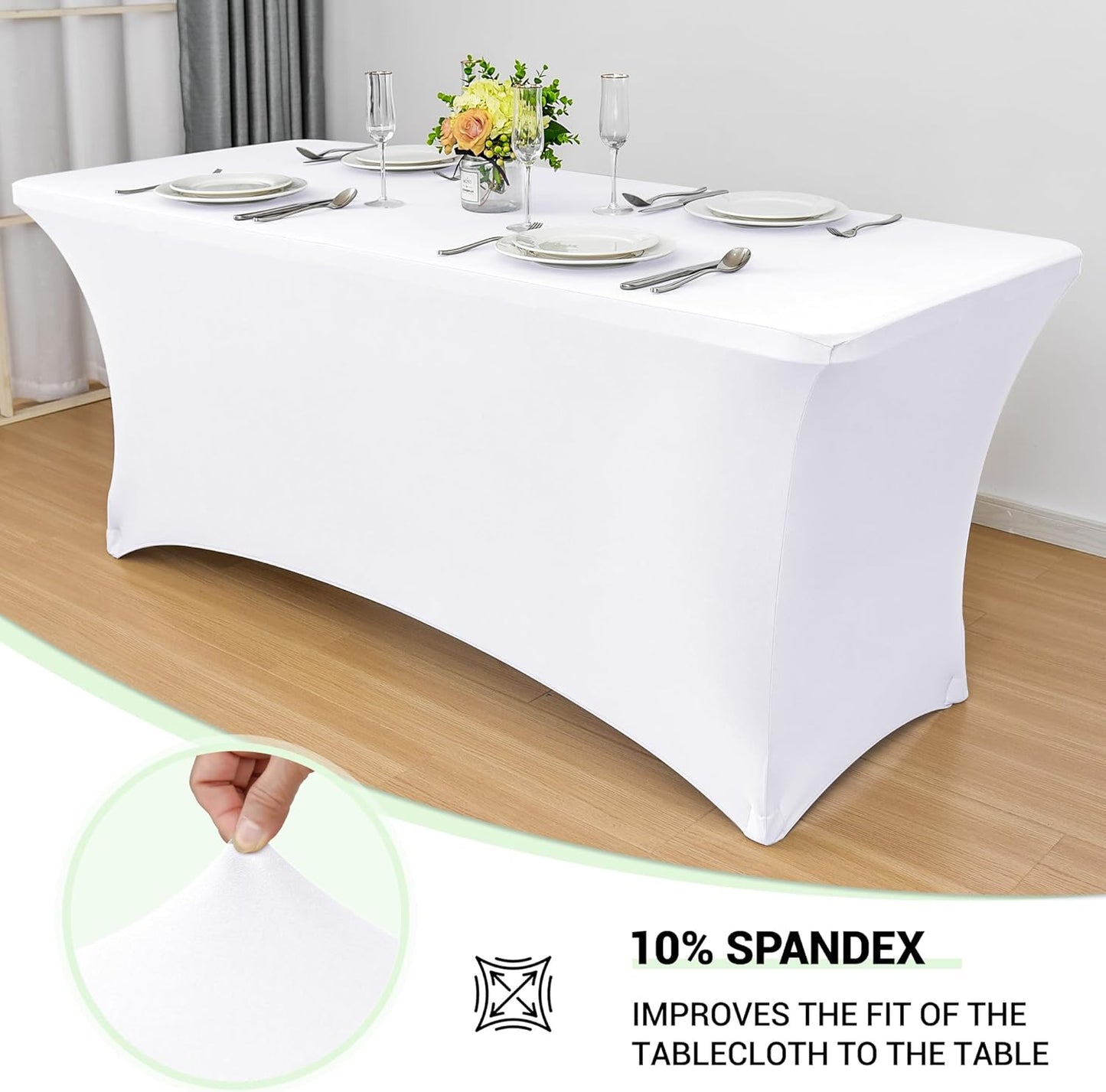 Obstal Spandex Table Cover 6ft Fitted Tablecloth Rectangular - Stretch Rectangle Folding Table Cloth for Birthday Party Wedding Banquet, White, 72L x 30W Inch