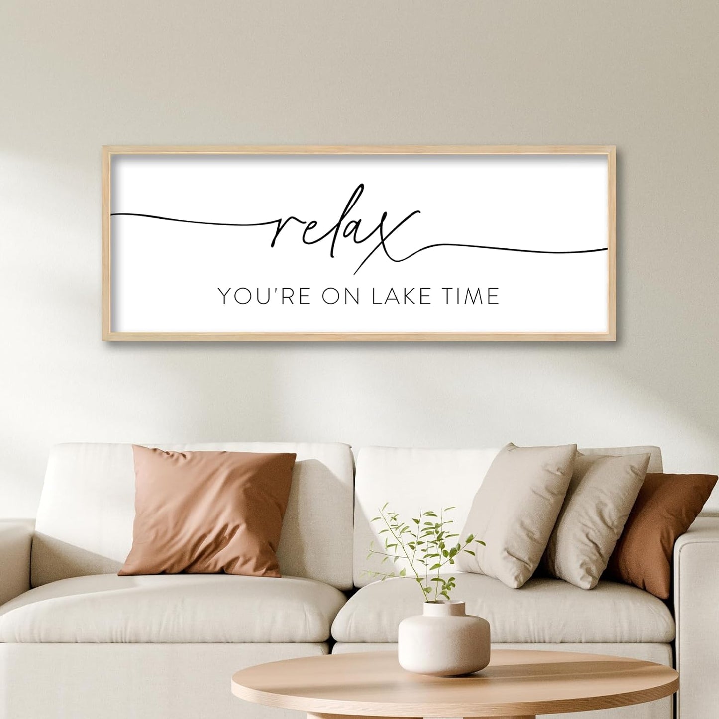 SRSZHIYUE Relax You're On Lake Time Wall Decor Above Bed Sign 32"×12" for Lake House Bedroom Over Bed Large Wood Framed Hanging Art (Wood)