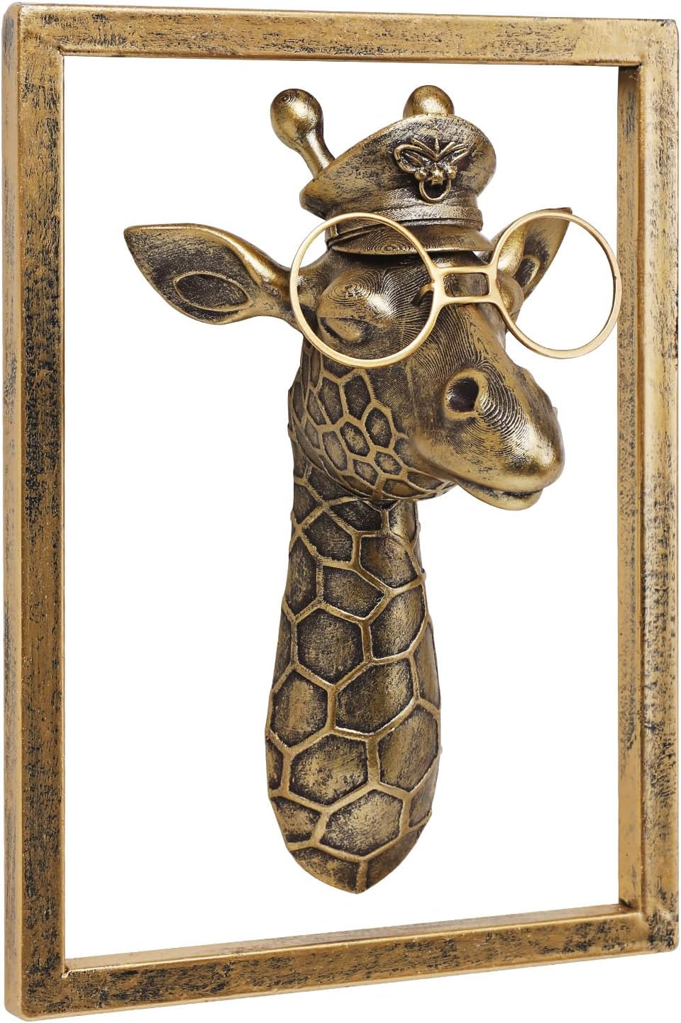 JJALIGHTS Animal Heads Wall Decor Resin Animals Sculptures Head Wall Hanging Decoration Imitation Copper vintage Wall Sculpture for Living Room Bedroom Office(Giraffe,Includes Metal Frame)