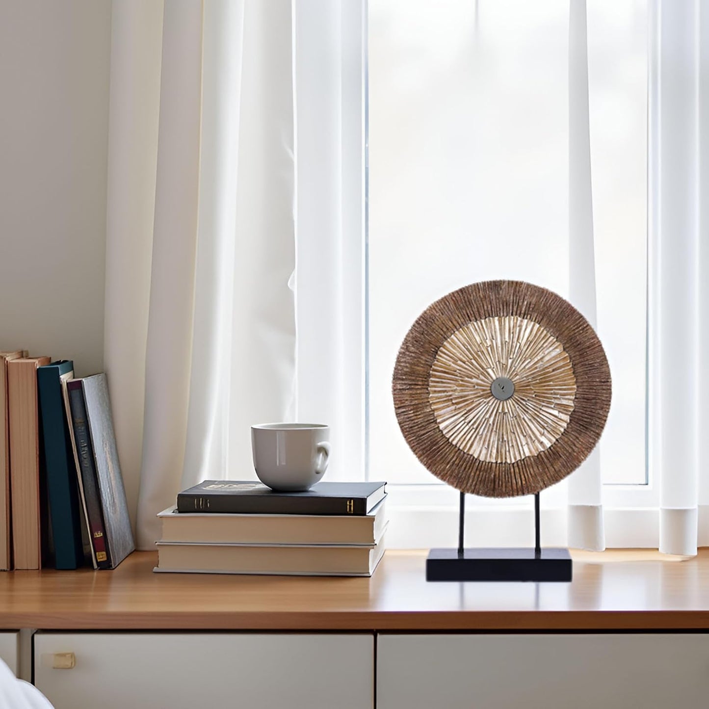 XMGZQ Wood Color Minimalist Round Statue Above Cabinet Decor Kitchen,Modern Decorative Sculpture Home Decorations for Living Room Coffee Table,Shelf Decor Items,Center Pieces Decoration for Table