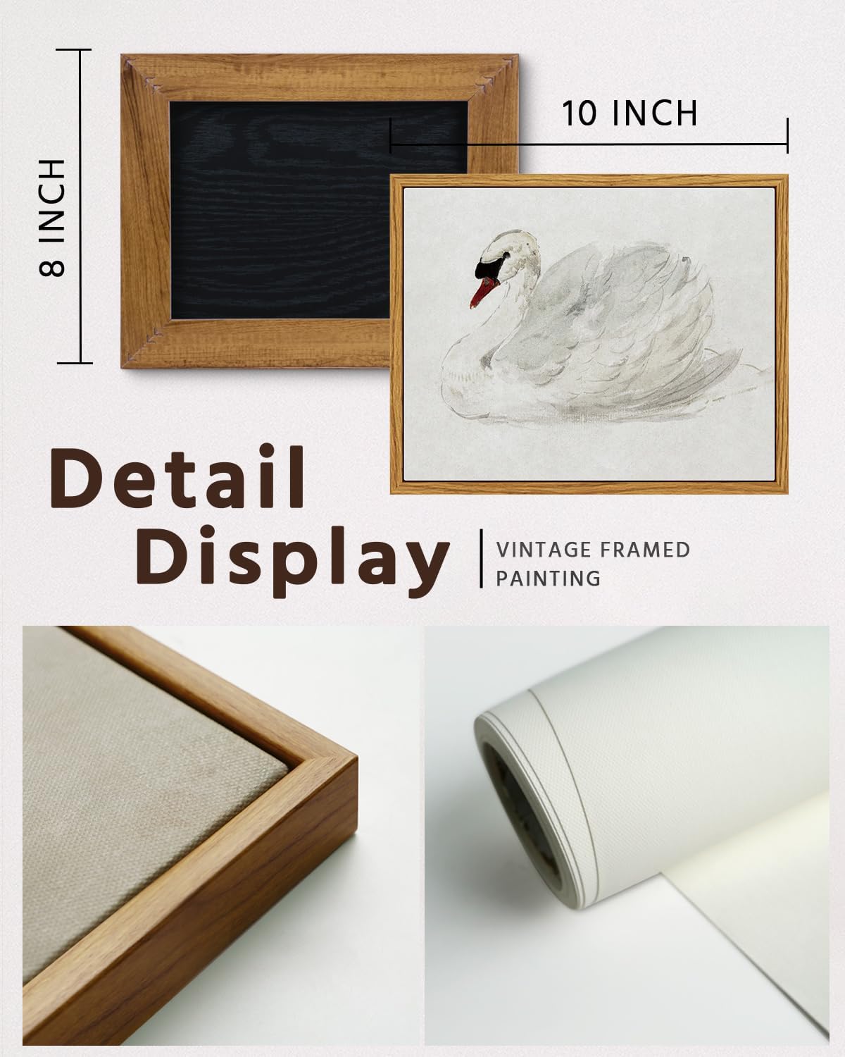 VIYYIEA Framed Canvas Wall Art, White Swan Wall Art for Living Room, Vintage Animal Oil Painting Picture, Aesthetic Home Decor, Bathroom Wall Decor -【Swan】-(10L x 8W)