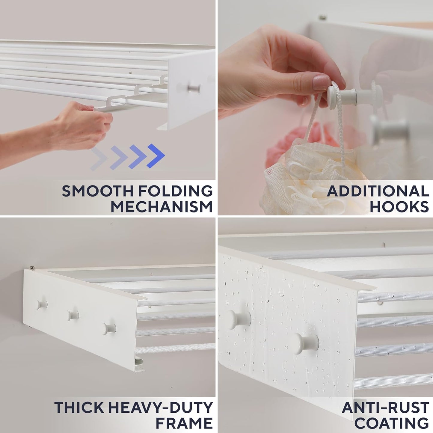 Foldable Wall Mounted Drying Rack 40 inch - Easy to Install Hanging Rack for Laundry Room - Space Saving Design with 66-lb Capacity - Perfect Drying Racks for Clothes Towels & More