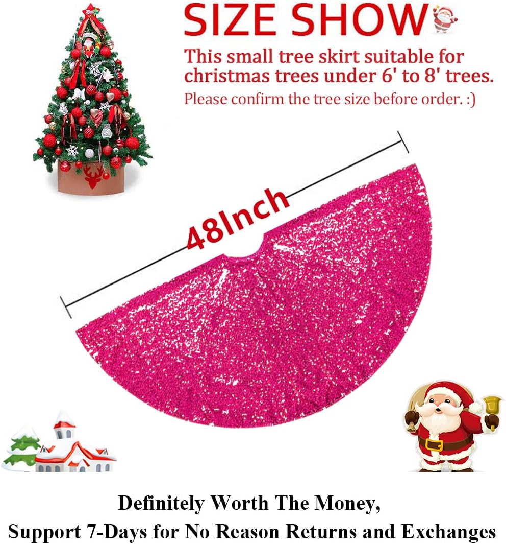 Partisout 48Inch Sequin Tree Skirt Christmas Skirts for Xmas Hawaii Rustic Cartoon Elegant Halloween Trees (Hot Pink)