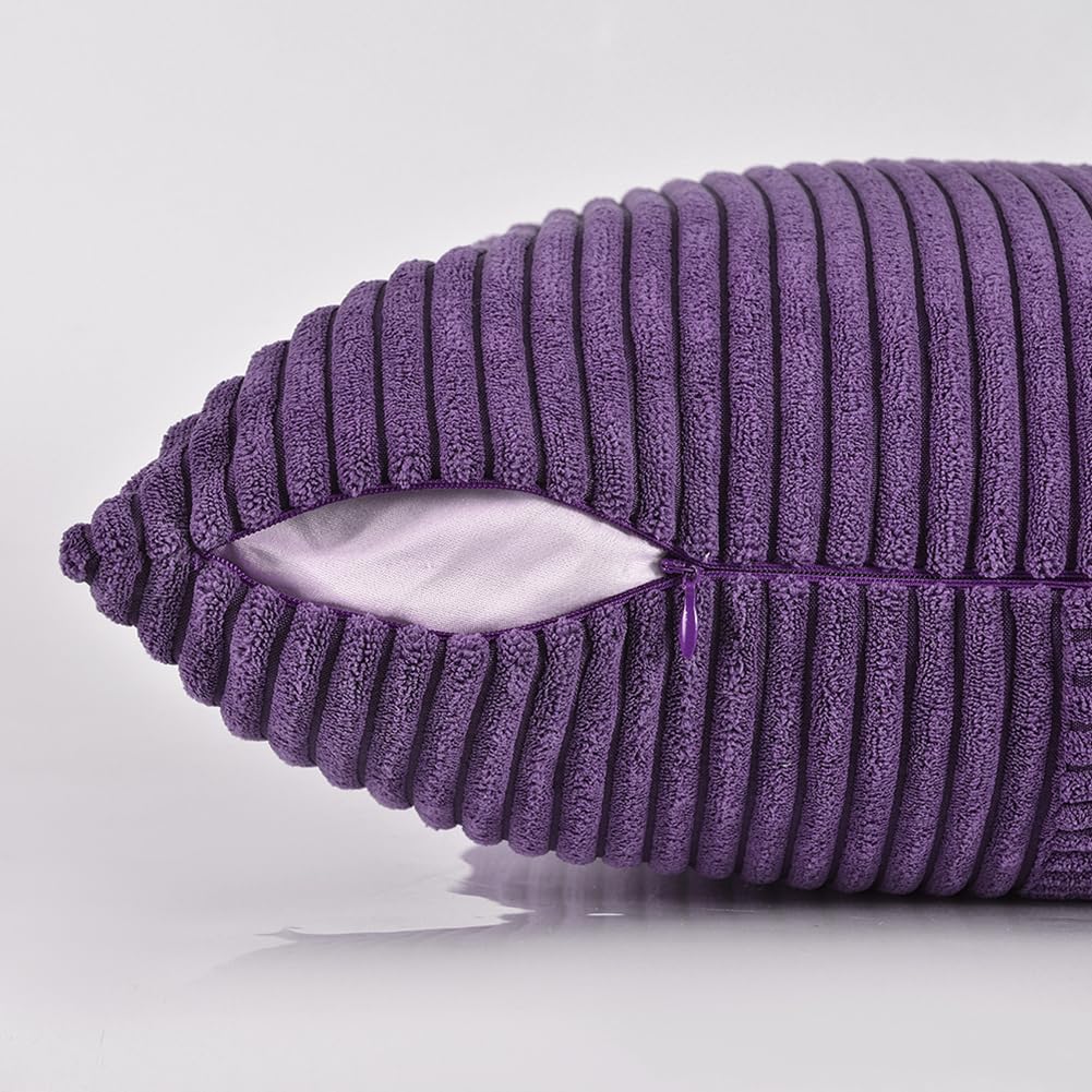 Fancy Homi 2 Packs Purple Decorative Throw Pillow Covers 20x20 Inch for Living Room Couch Bed, Farmhouse Boho Home Decor, Soft Corss Corduroy Patchwork Accent Square Cushion Case 50x50 cm