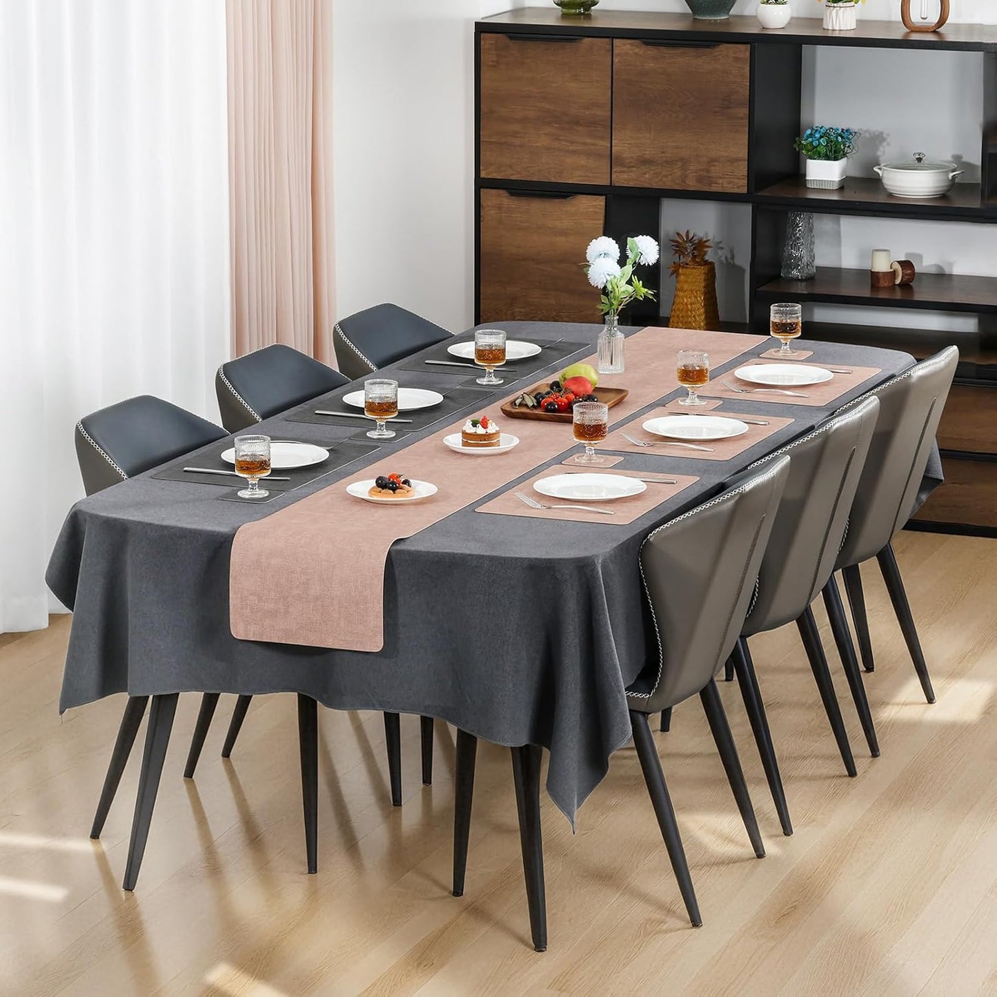 Myir JUN Placemats Dual Sided, Faux Leather Place Mats Set of 8 Indoor Placemats for Dining Table Non-Slip Washable Placemats Heat Resistant Outdoor Table Mats (Set of 8, Gray Pink)