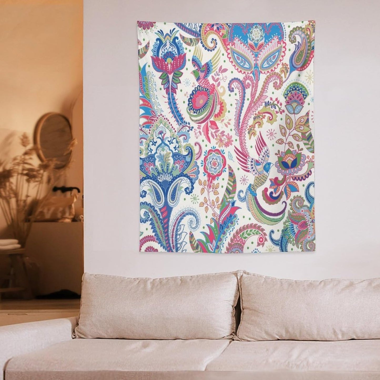 Boho Floral Tapestry, Abstract Mandala Plant Colorful Floral Home Art Wall Hanging for Bedroom Living Room Dormitory 40x60 Inch