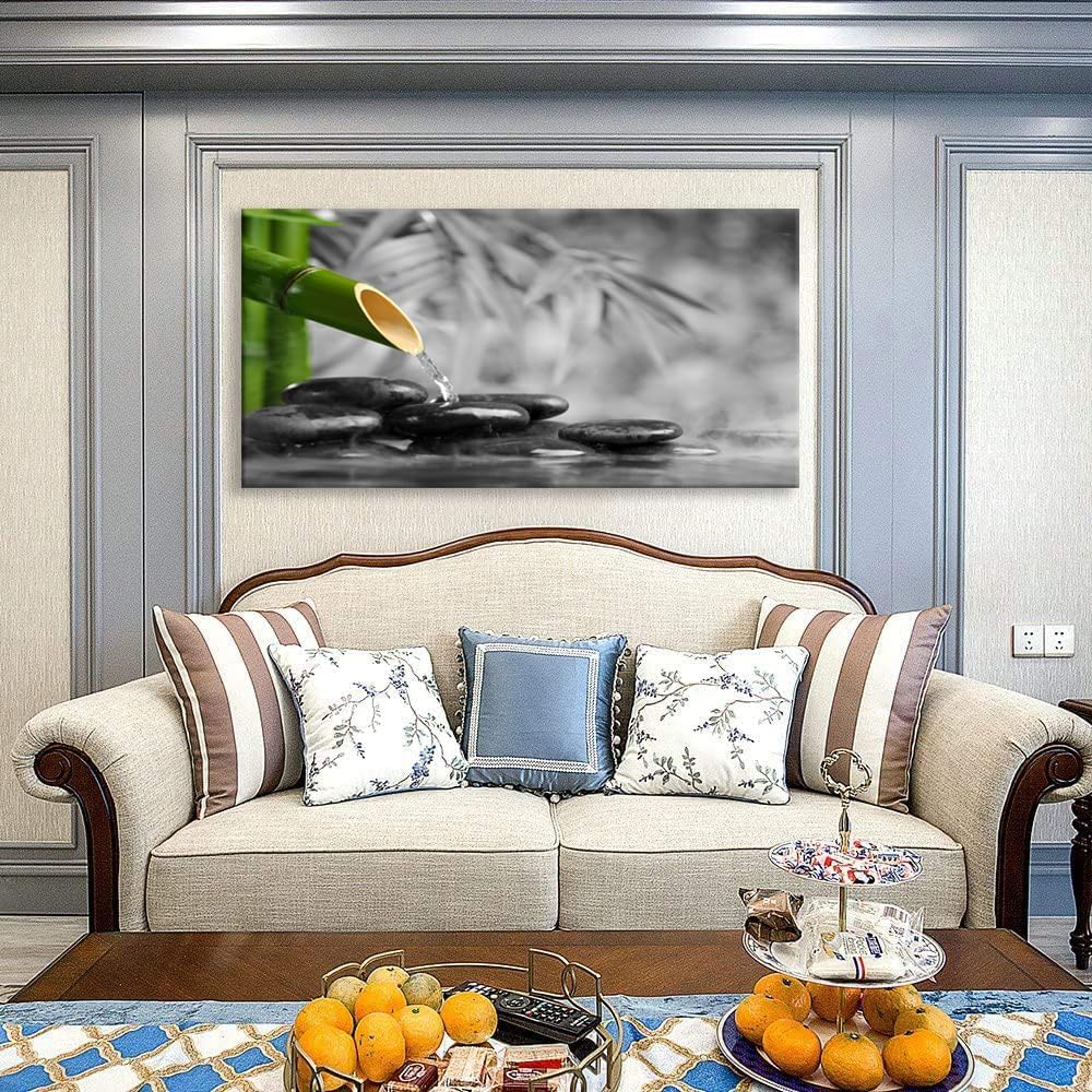 Yxbhhym Canvas Wall Art Living Room Black and White Wall Art Zen Poster Prints Green Wall Decor Stone Meditation Pictures for Office Kitchen Decoration Bedroom Wall Décor Framed Large Art