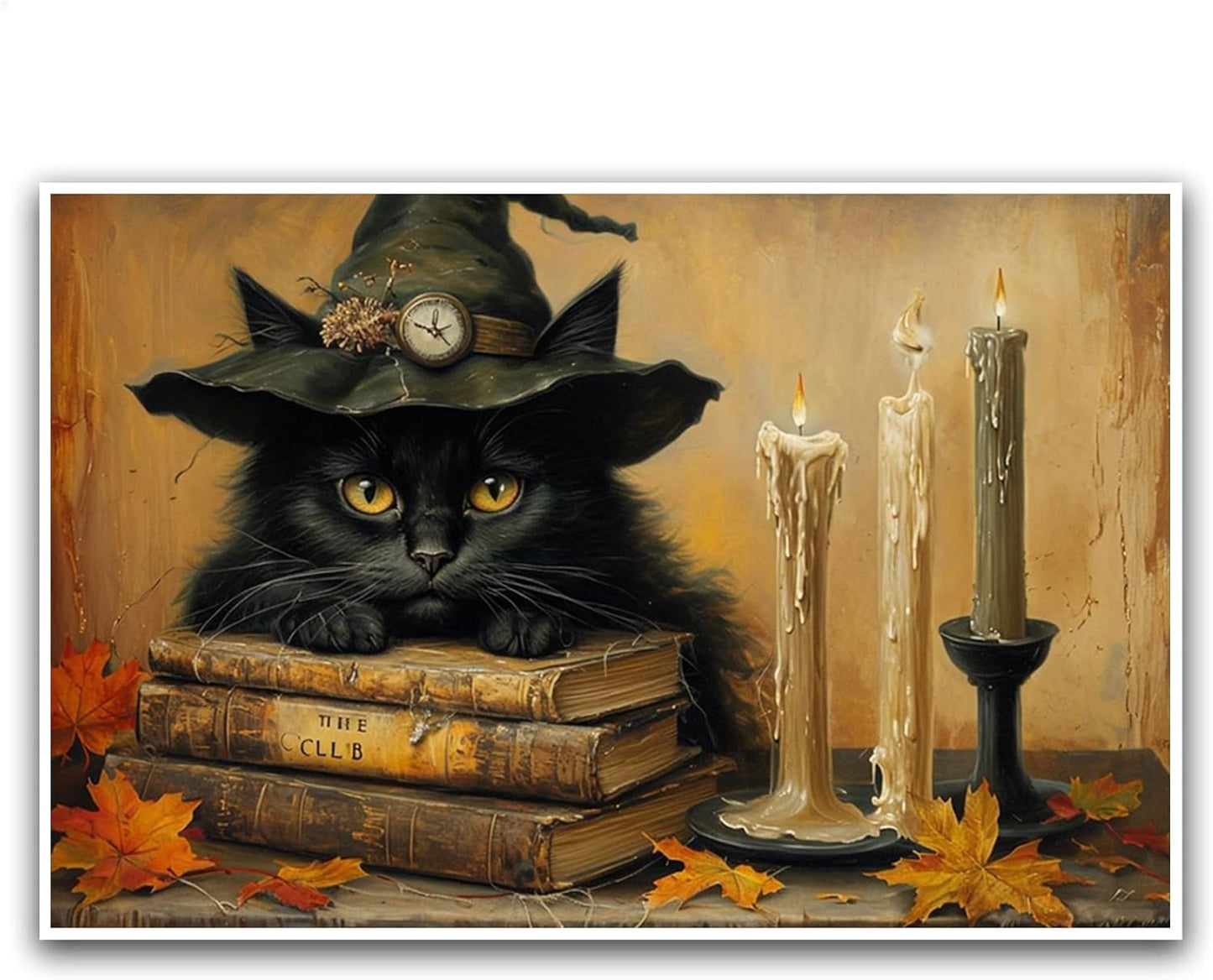 JFHCQJPK Vintage Halloween wall decoration black cat and magic book suitable for home bedroom living room decoration dark classic art witch wall decoration16x24in Frameless