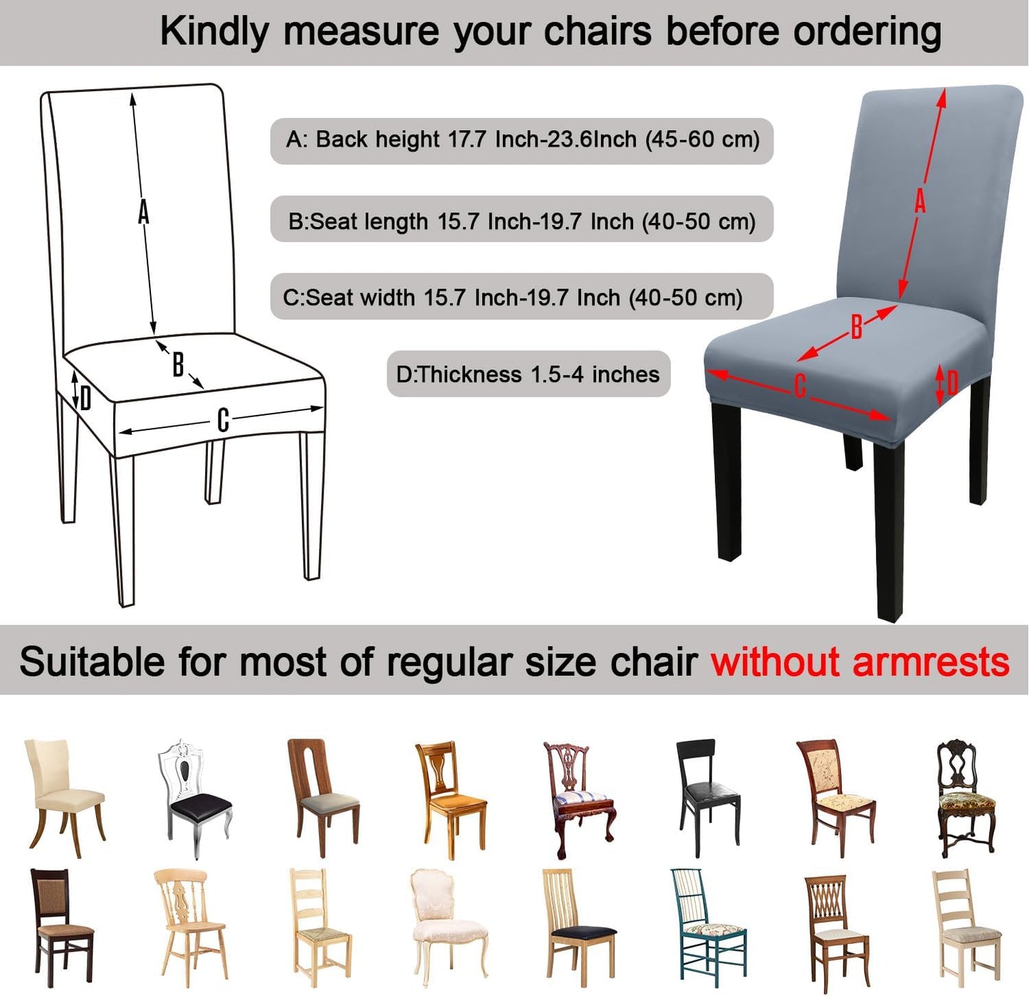 JQinHome Dining Chair Covers Dining Room Chair Slipcovers, 2 Pack High Stretch Removable Washable Parsons Chair Slipcover for Home Party Hotel Wedding Ceremony (Light Grey)