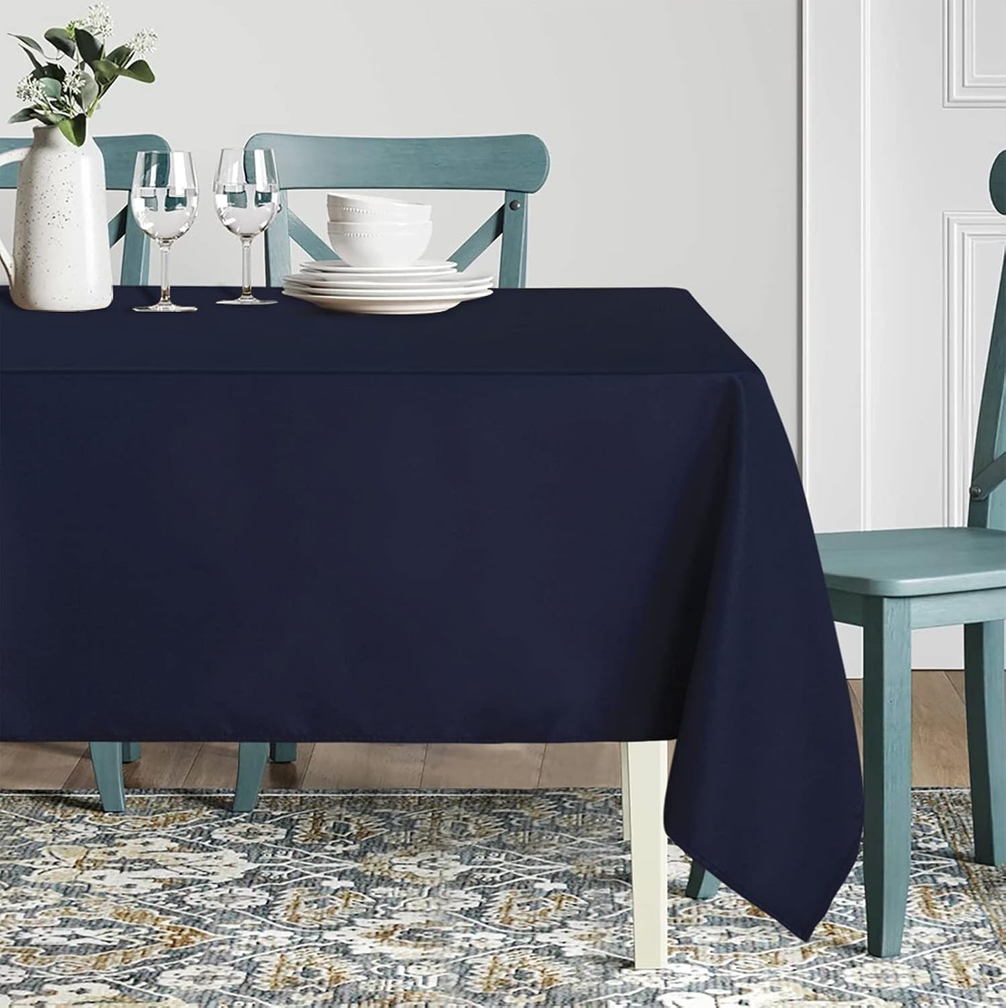 sancua Rectangle Tablecloth - 70 x 90 Inch - Stain and Wrinkle Resistant Washable Polyester Table Cloth, Decorative Fabric Table Cover for Dining Tables, Buffet Parties and Camping, Navy