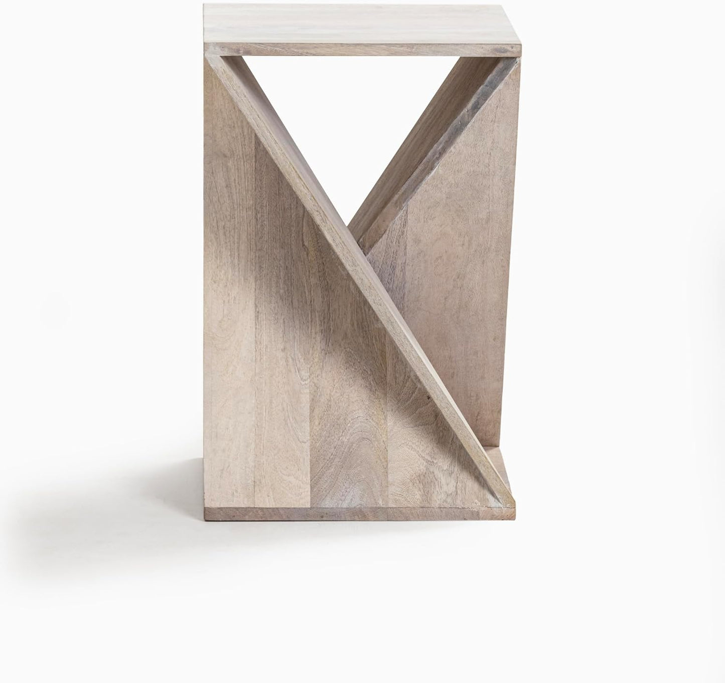 Modern Hand Made One-of-a-Kind Carved Mango Wood End Table, Farmhouse Side Table,Farmhouse End Table,Living Room,Bedroom, Accent Table, Contemporary Architectural Designed Whitewash,Assembled