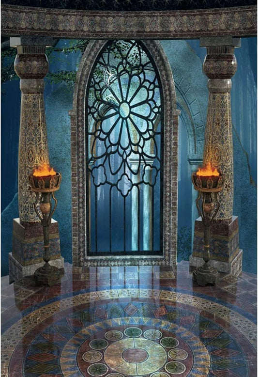 Renaiss 8x10ft Medieval Castle Backdrop for Photoshoot Portrait Pillar Torch Gothic Stone Tower Ancient Old Fortress Interior Photography Background Halloween Party Decor Wallpaper Photo Studio Props