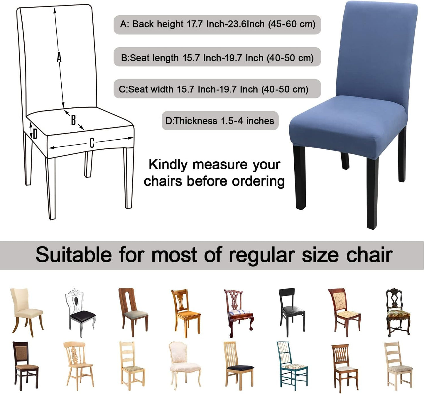 JQinHome 4 Pcs Dining Chair Slipcover, High Stretch Removable Washable Chair Seat Protector Cover for Home Party Hotel Wedding Ceremony