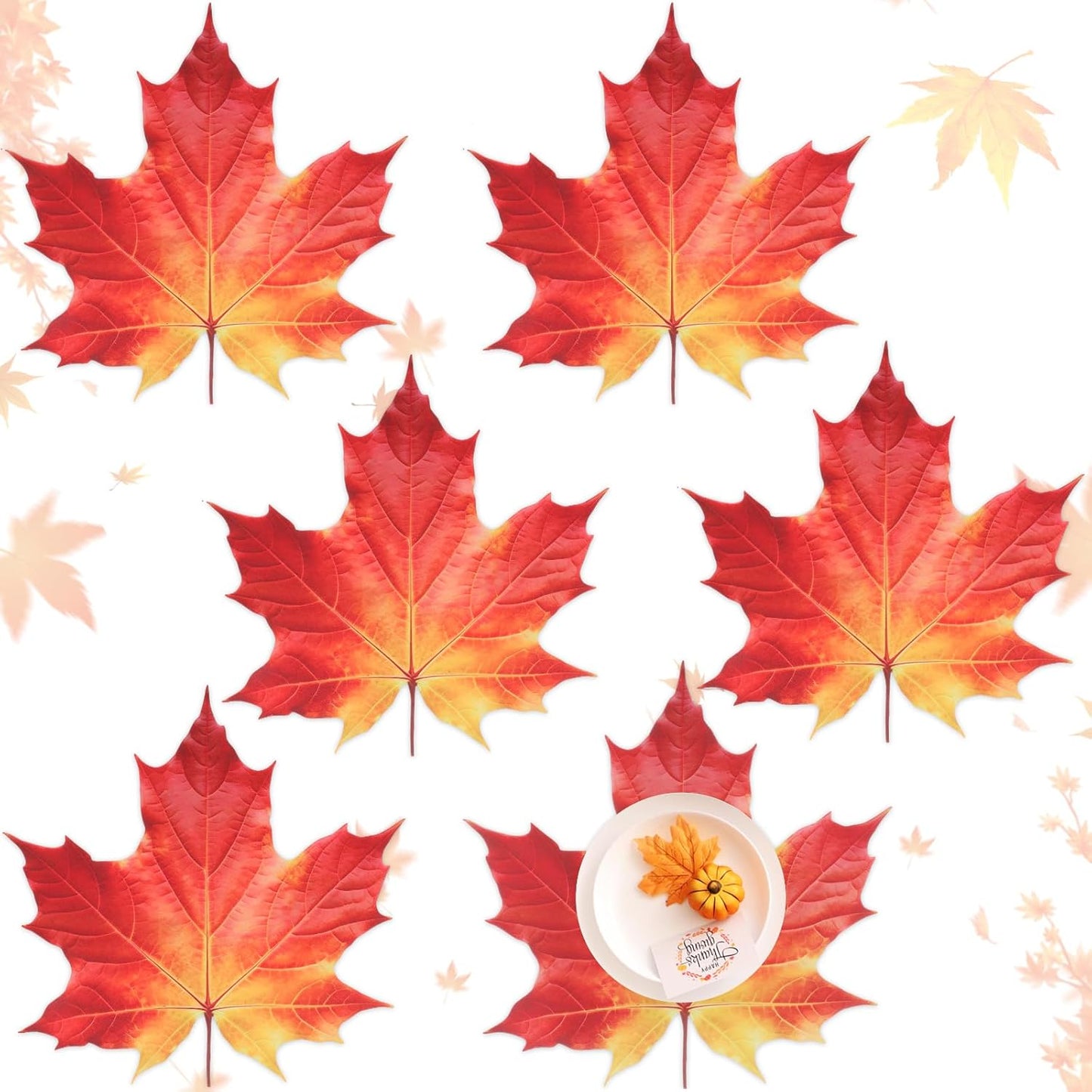 Remerry 6 Pcs Thanksgiving Leather Table Placemats Washable Maple Place Mats Maple Leather Dinner Mats Easy to Clean Autumn Harvest Placemats for Fall Dining Party Holiday Kitchen Seasonal Decoration