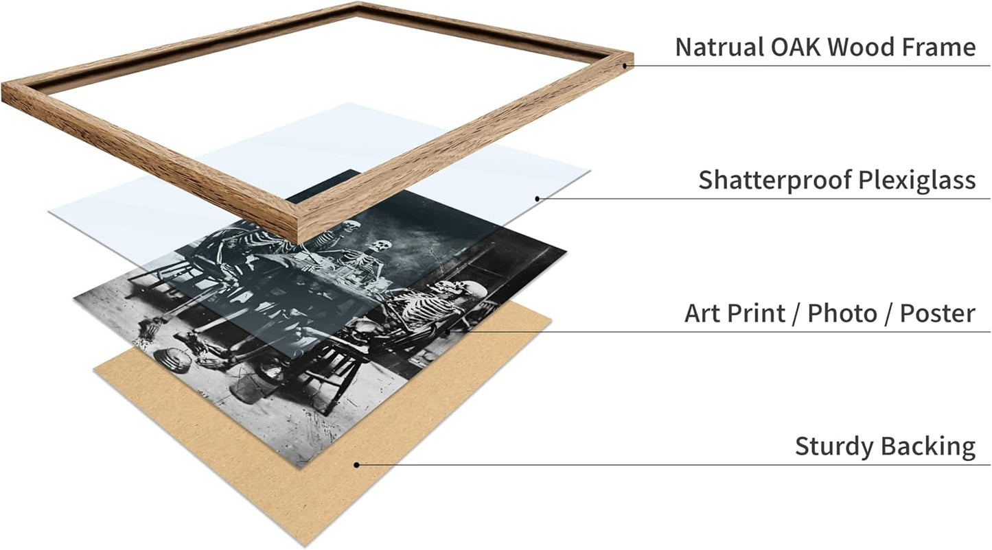 Poster Master Vintage Photograph Poster - Retro Daguerreotype Print - Gift for Artist, Friend - Skeletons Smoking at Table, Dinner Party, Goth - Wall Decor for Home, Dorm, 11x14 Beige Framed