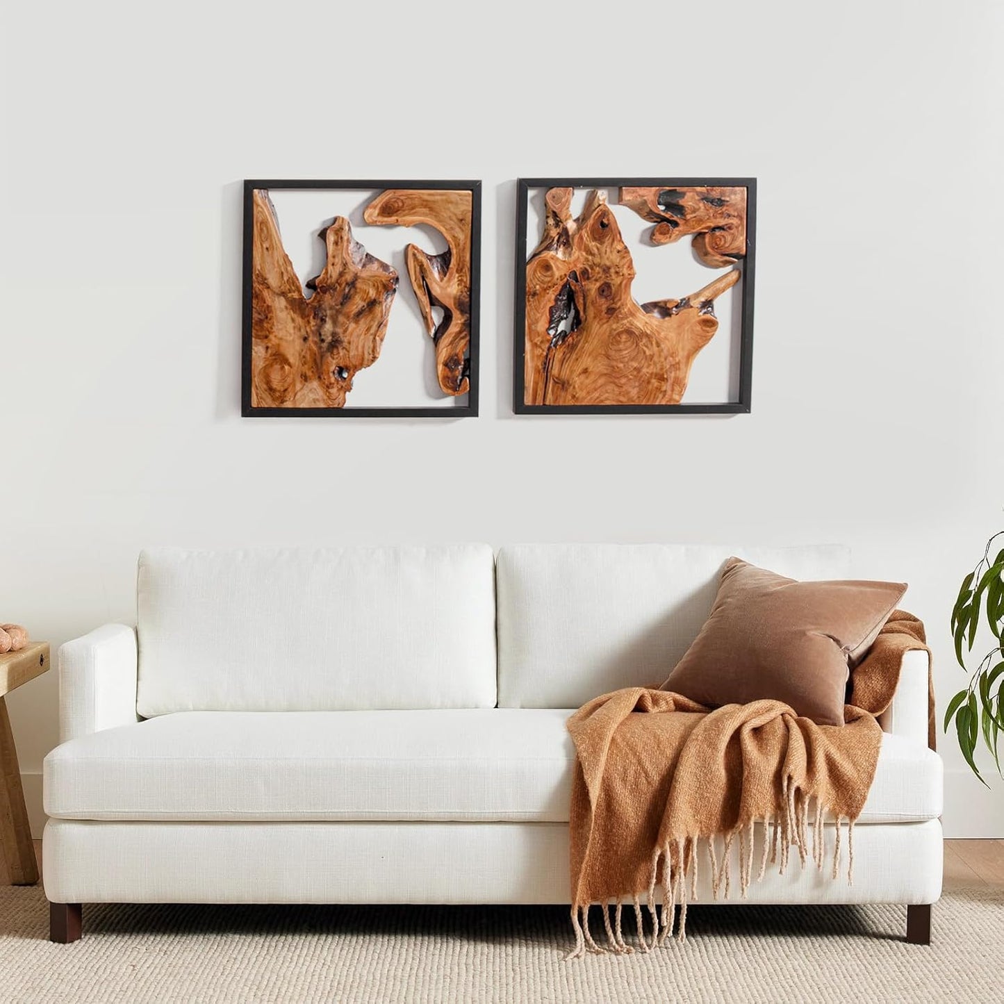 WELLAND 2 Pieces Rustic Cedar Wall Sculptures, Live Edge Wall Art Décor, Decorative centerpieces of wood for Living Room, Bedroom, Bathroom, Home Office, Dining Room,