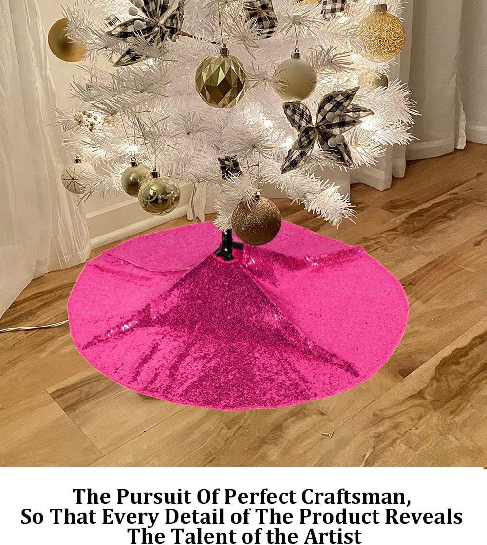 Partisout 36Inch Sequin Tree Skirt Hot Pink Christmas Skirts for Xmas Hawaii Rustic Cartoon Elegant Halloween Trees Decor