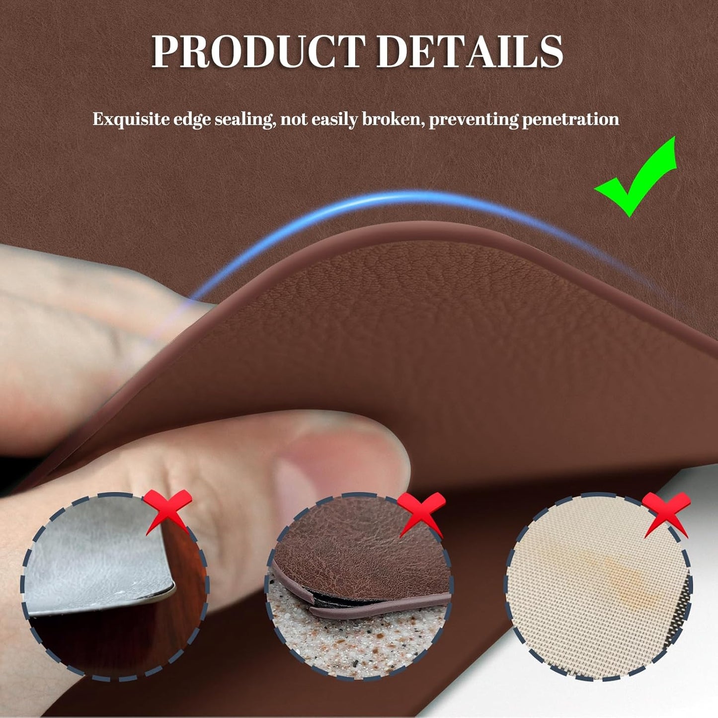 Faux Leather Placemats, Set of 4, 12''×17' Textures on Both Sides, Heat-Resistant, Waterproof and Oil-Proof, Reversible Place Mats for Kitchen, Dining Table, Outdoor - Brown