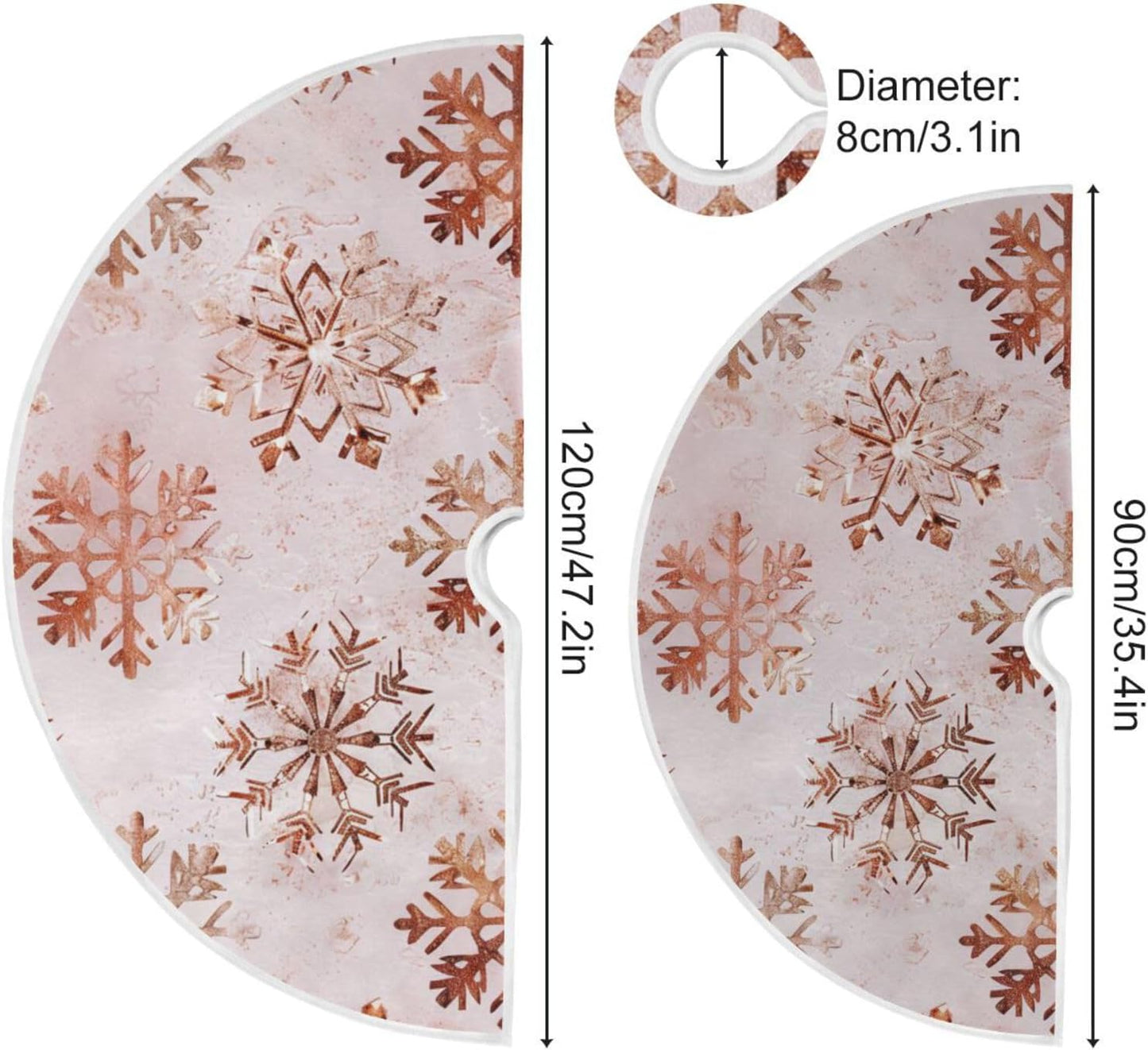 Christmas Tree Skirt, 48 Inch Rose Gold Snowflakes Pattern Xmas Tree Skirt for Christmas New Year Party Decorations Christmas Tree Mat