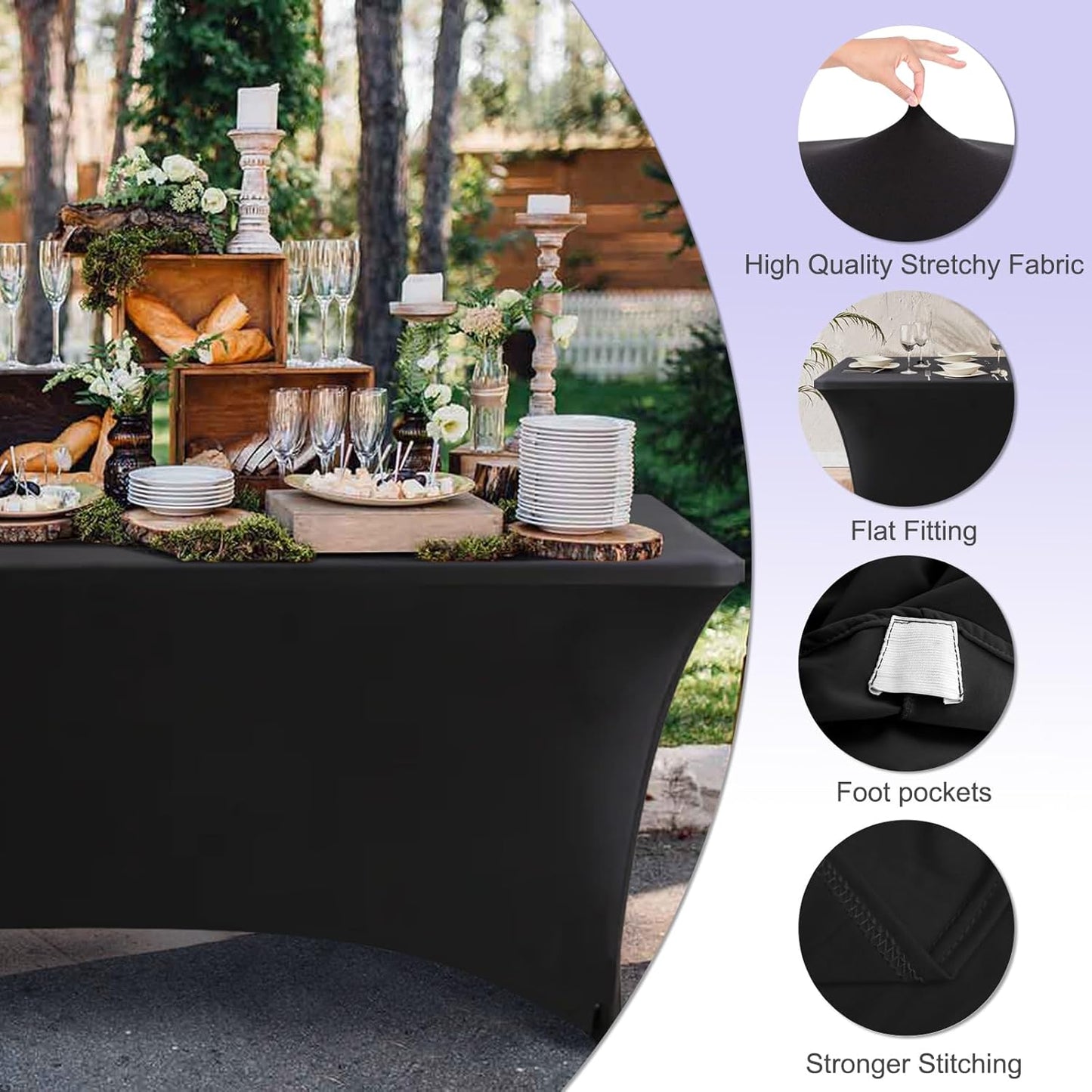 ABCCANOPY 6 FT Black Spandex Table Cover Wrinkle Resistant Fitted Stretch Tablecloth Reuse for Rectangular Folding Table Patry Event Wedding Banquet Protector 2 Pack