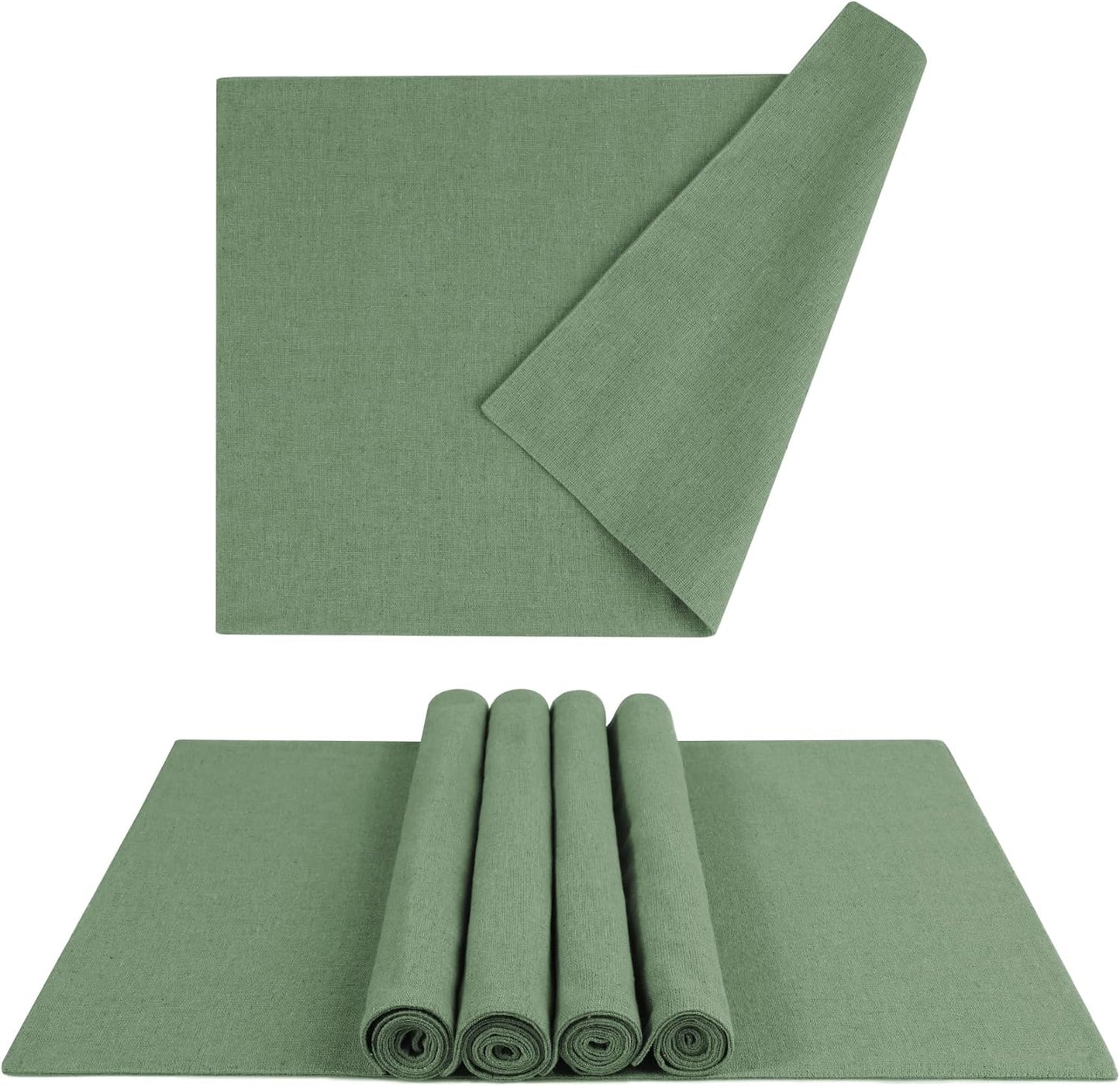 MANSPHIL Sage Green Cloth Placemats Set of 6, Double Layer Faux Linen Place Mats Heat Resistant Washable Table Mats for Dining Kitchen, 13x19 Inch