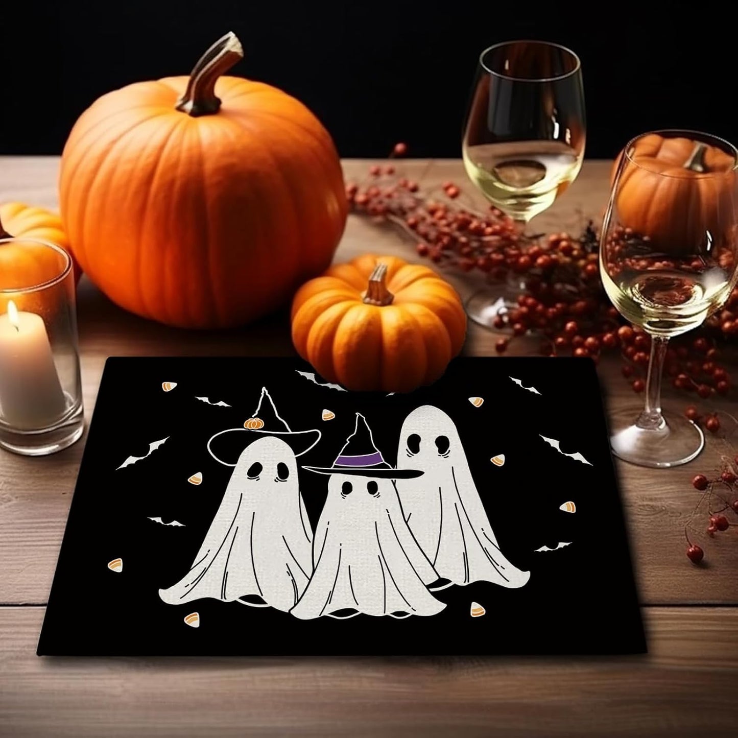 Halloween Placemats Ghost Pumpkin Bat Set of 4 Table Mats Seasonal Cute Home Party Kitchen Dining Table Decorations