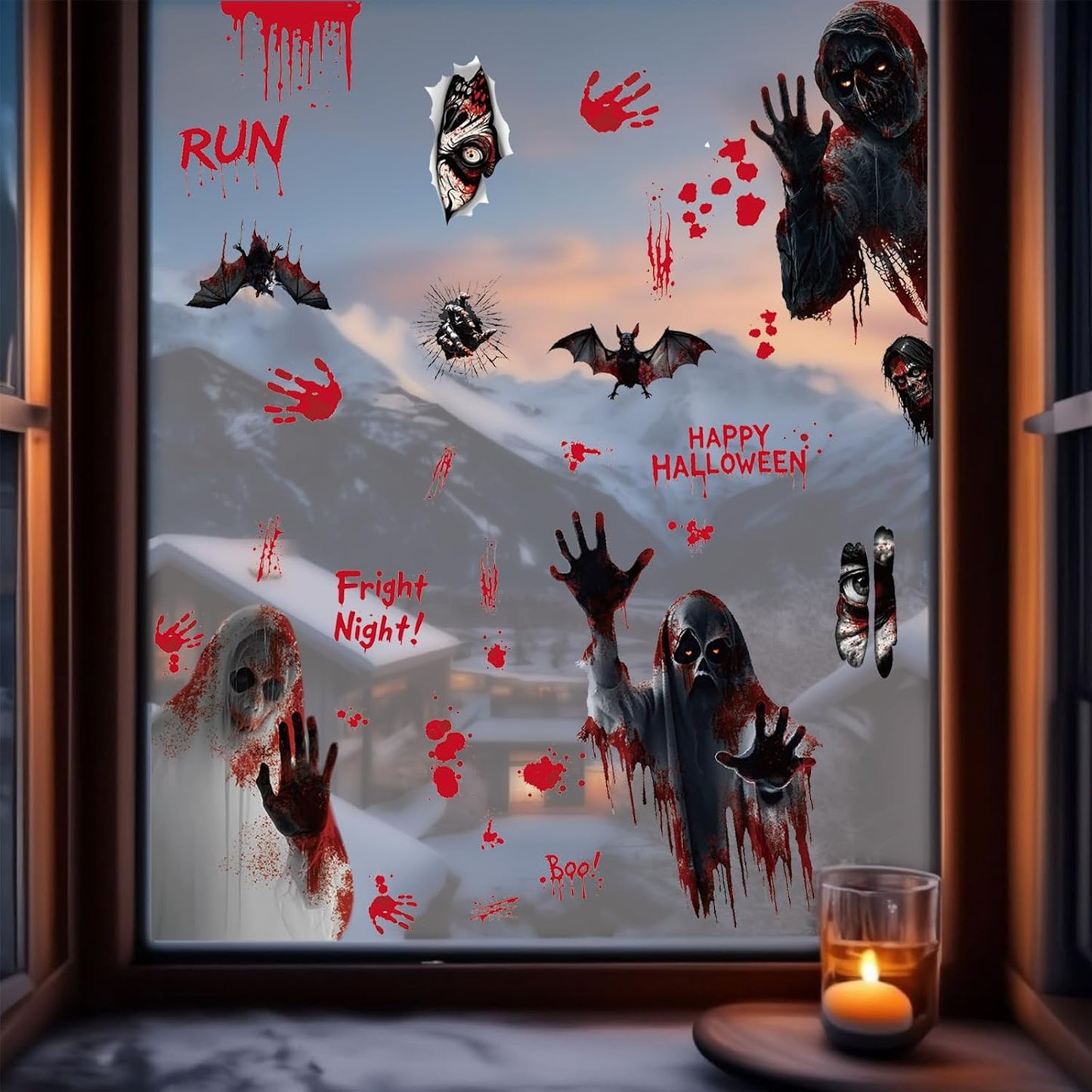 Bloss Halloween Window Clings for Glass Window Decorations,Double Side Scary Ghosts Halloween Window Stickers,Bloody-Handprint-Footprint Windows Decals for Home/Party Decoration