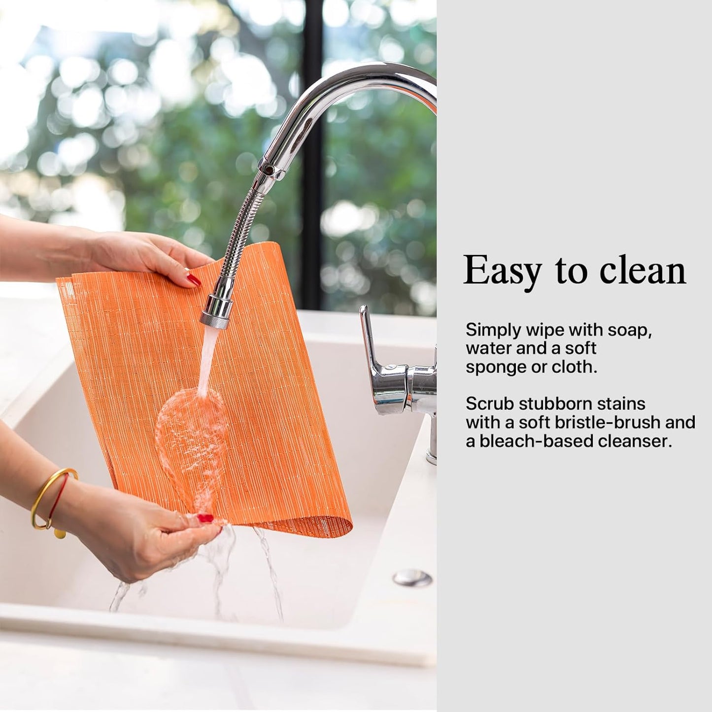 Placemats Set of 6 - Easy Clean Woven Vinyl Placemats for Dining Table, Indoor/Outdoor Place Mats, Washable PVC Table Mats （Orange）