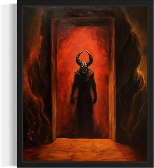 Satan and Hell Poster Art Print, Halloween Scary Vintage Wall Art Academia Spooky Painting Decoration for Horror Prints, Gothic Posters Bedroom Decor 89 (Satan and Hell, 11 x 14 inches, Unframed)