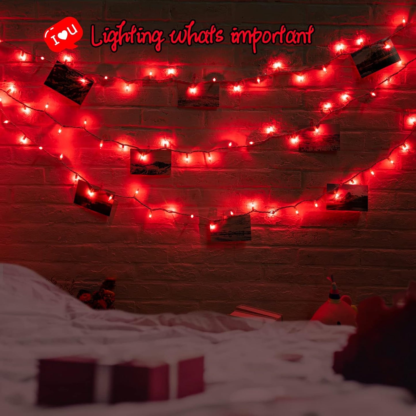 Christmas Red Mini String Lights, 100 Count 26.5 Feet Detachable Incandescent Bulb Waterproof Red Fairy Lights Plug in for Indoor Outdoor Party Patio Valentine's Day Decoration, White Wire