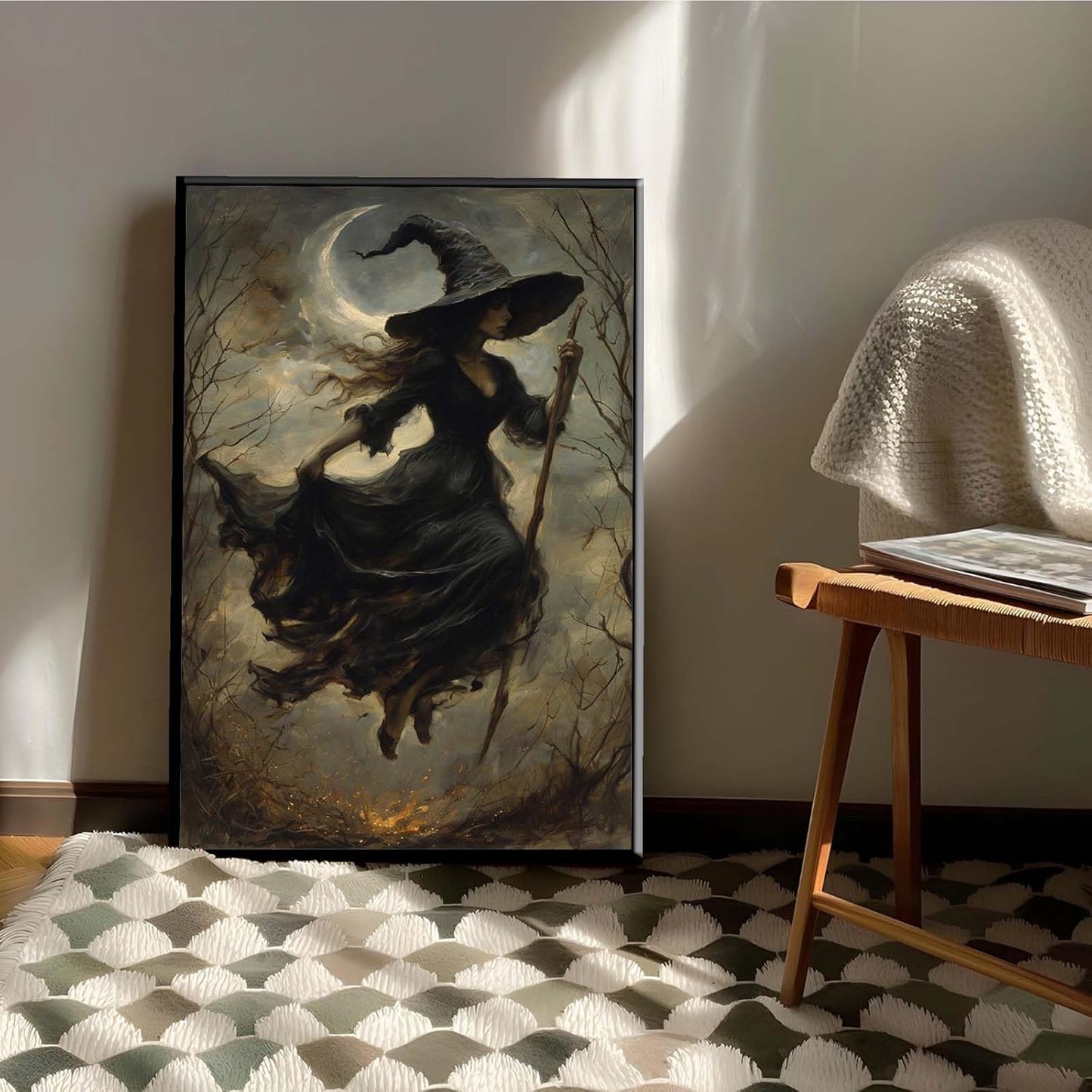 JFHCQJPK Witch in the Forest Halloween Print Wall Art Poster Witch Decor Vintage Print Dark College Wall Art Victorian Gothic Room Decor Canvas Wall Print8x12in Metal blackFramed