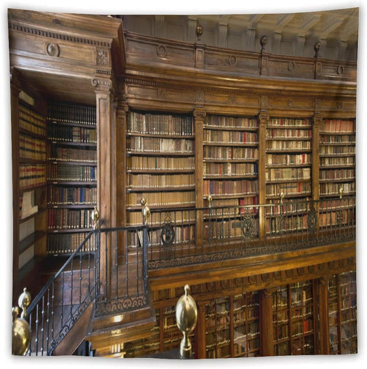 Kurtect Library Tapestry,Vintage Medieval Antique Bookshelf Bookcase Pattern Print Tapestries for Party Beach Picnic Blankets Tablecloths Living Room Wall Deocr, 60x60 in