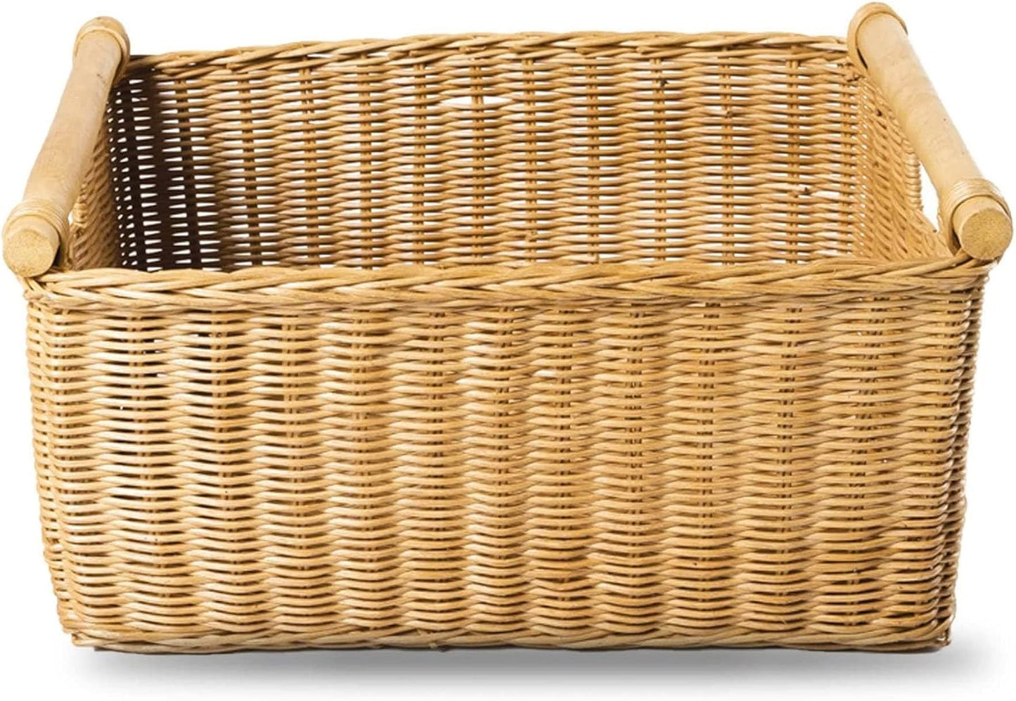 The Basket Lady Pole Handle Wicker Storage Basket, Medium, 16 in L x 12 in W x 8.25 in H, Sandstone