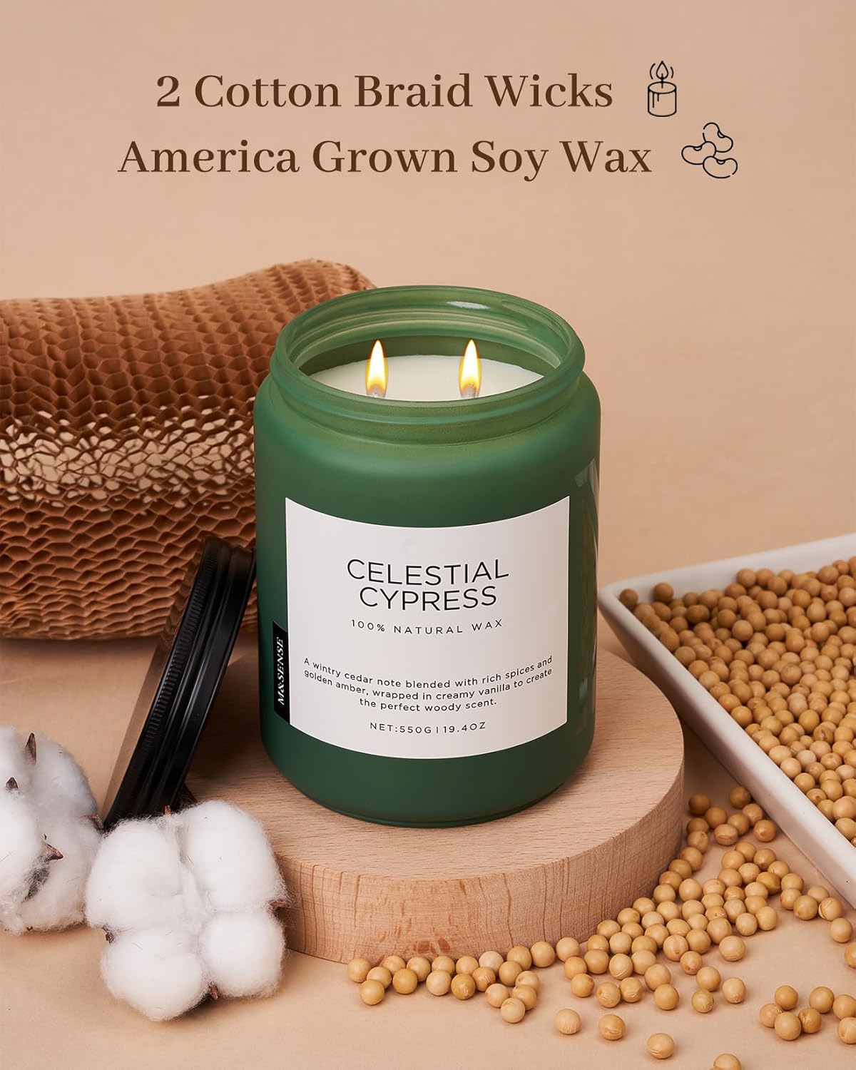 M&SENSE Celestial Cypress - Cedar & Spice Soy Jar Candles, Cedarwood Cardamom Large Winter Scented Candles 19.4oz 110 Hour Long Lasting Burn, Non Toxic Natural Warm Woody Scent Gifts for Men Women
