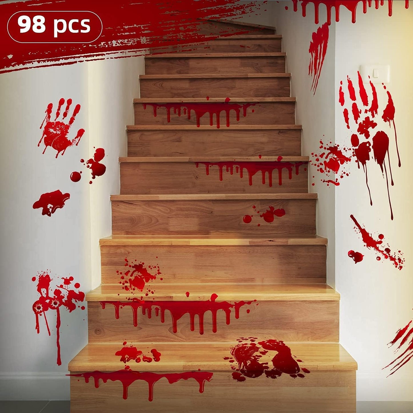 MSQ 95 Pcs Bloody Window Stickers - Removable Handprint Footprint Decals Floor Clings for Halloween Party Decorations - 9 Sheets Horror Window Stickers
